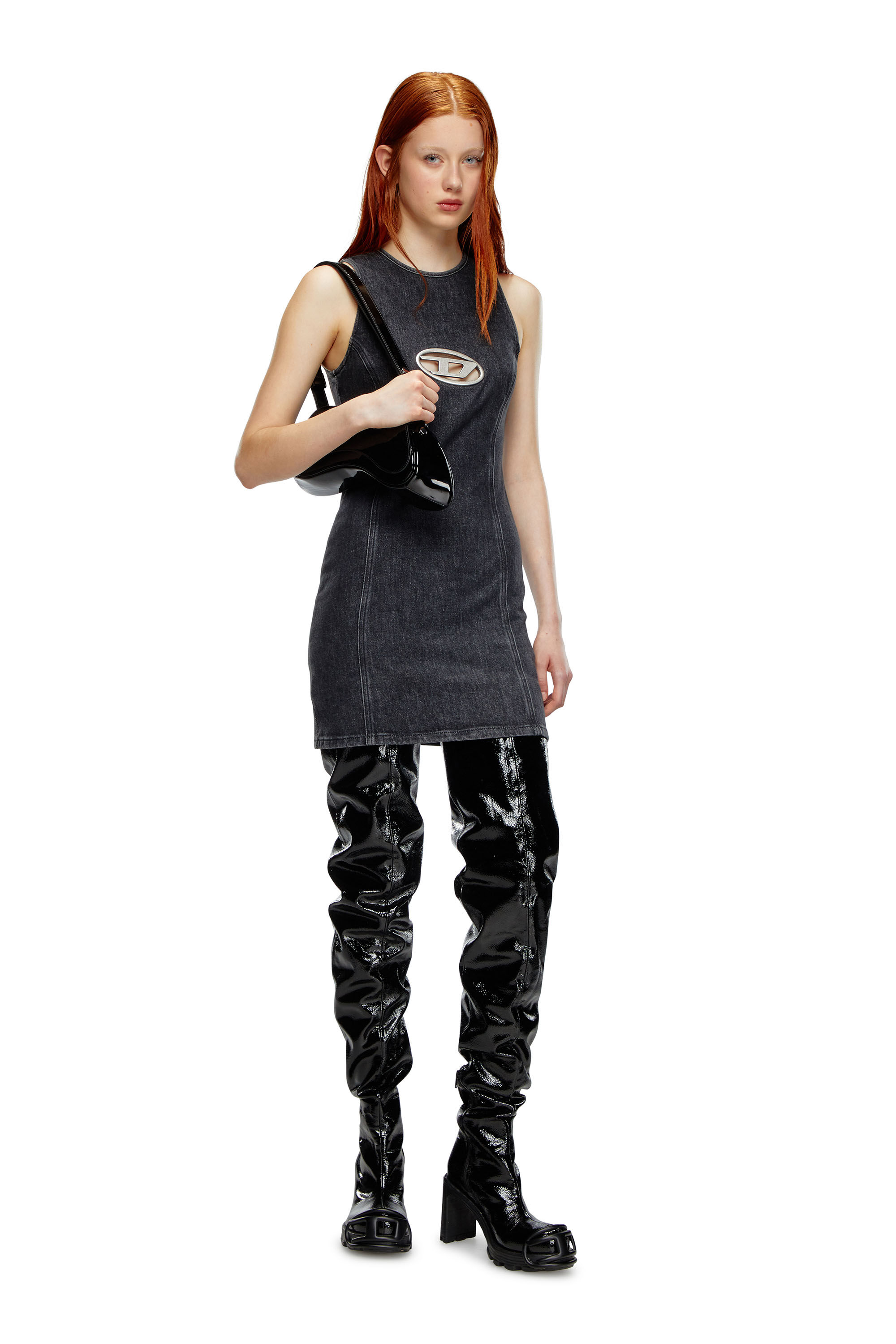 送関込☆DIESEL Denim mini dress with Oval D plaque Women's Denim mini dress with Oval D plaque | Black | Diesel