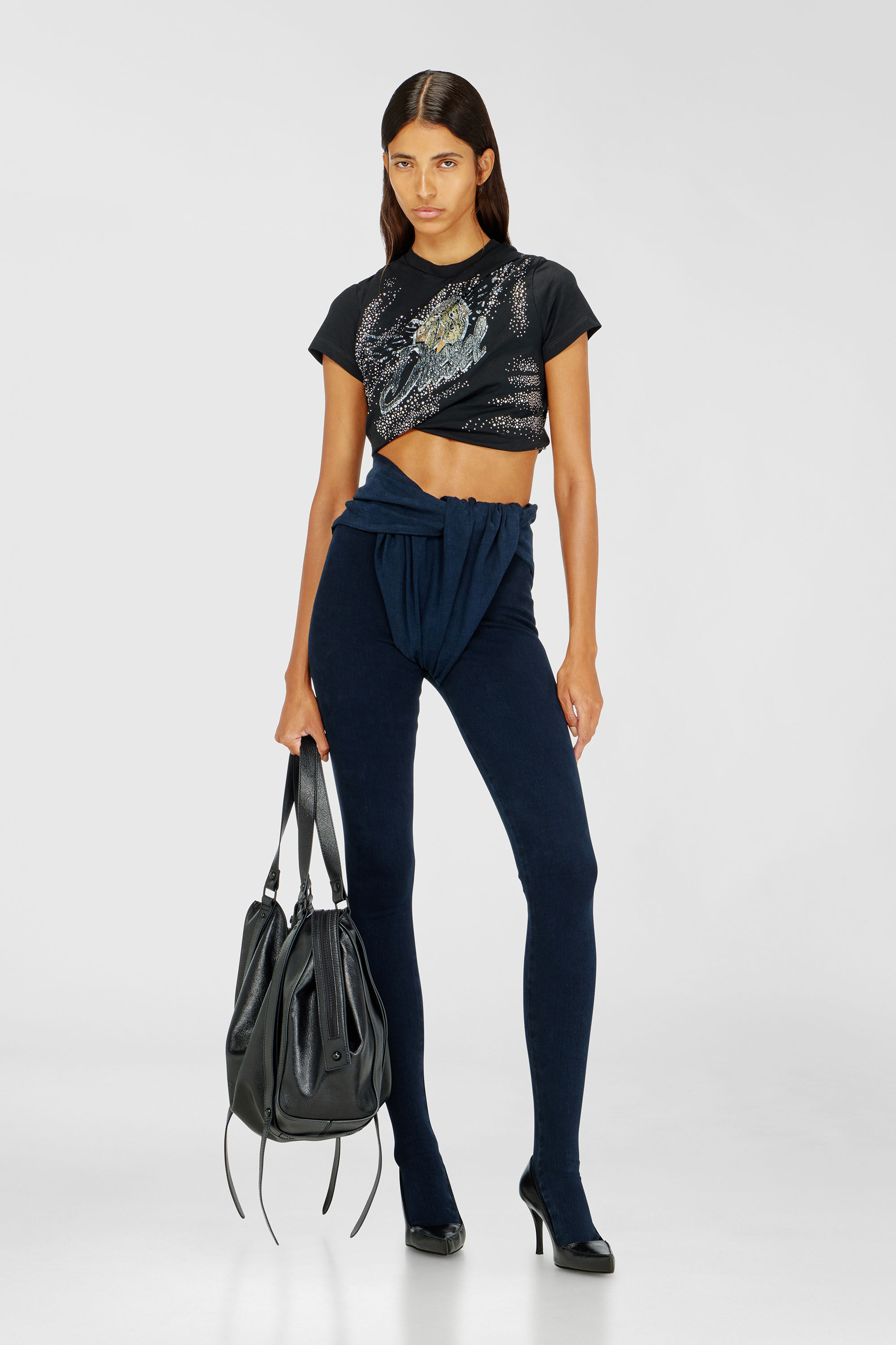 Women's Rucked-up T-shirt in double-layer jersey | Black | Diesel
