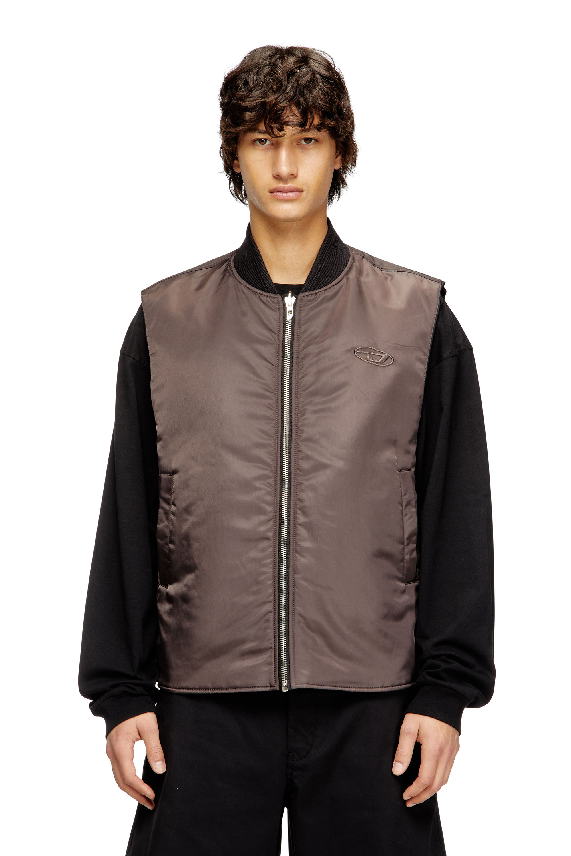 Men's Padded satin vest with Oval D embroidery | Black | Diesel