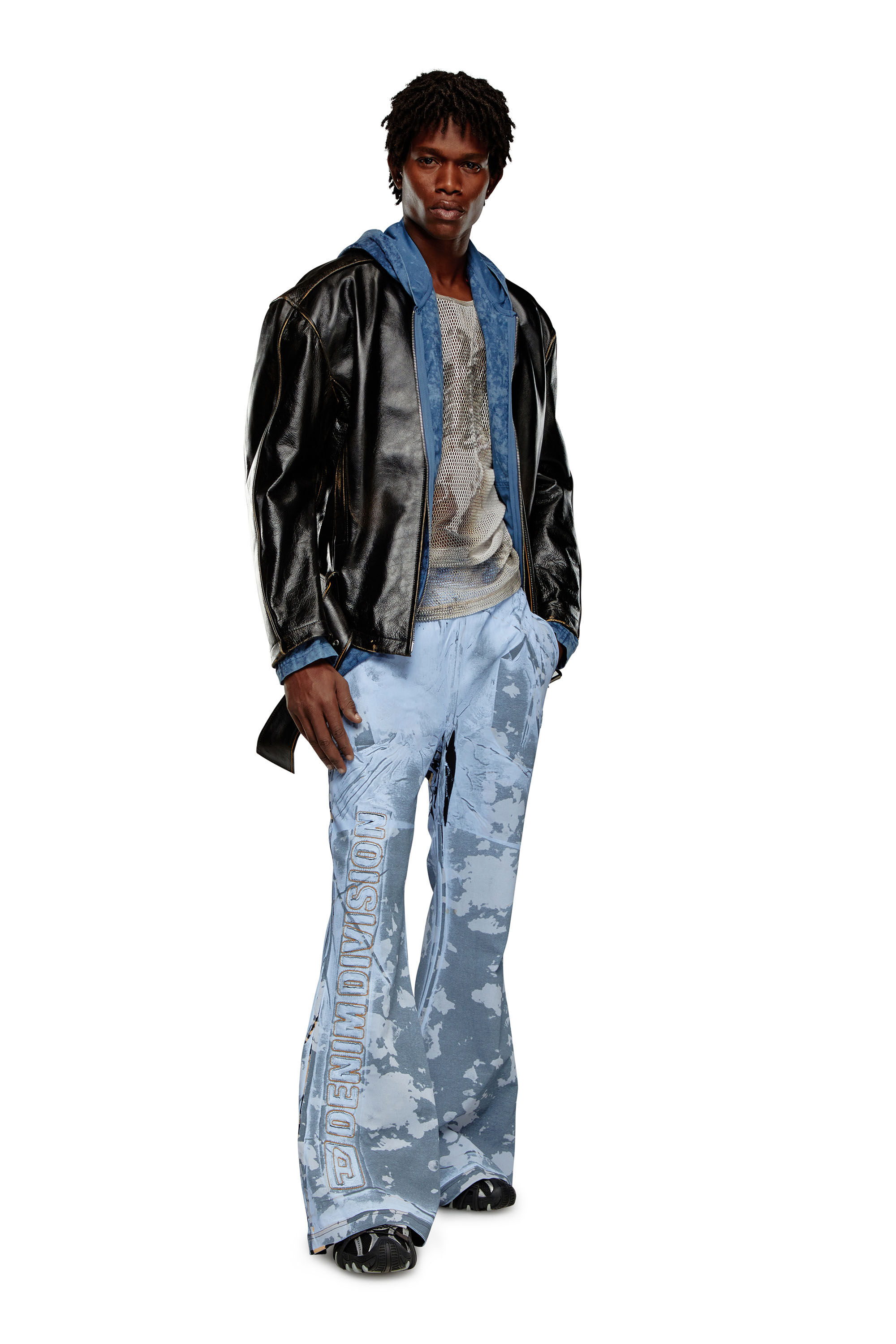 Diesel - P-BELB-P1, Unisex's Flared track pants in coated jersey in Light Blue - 1