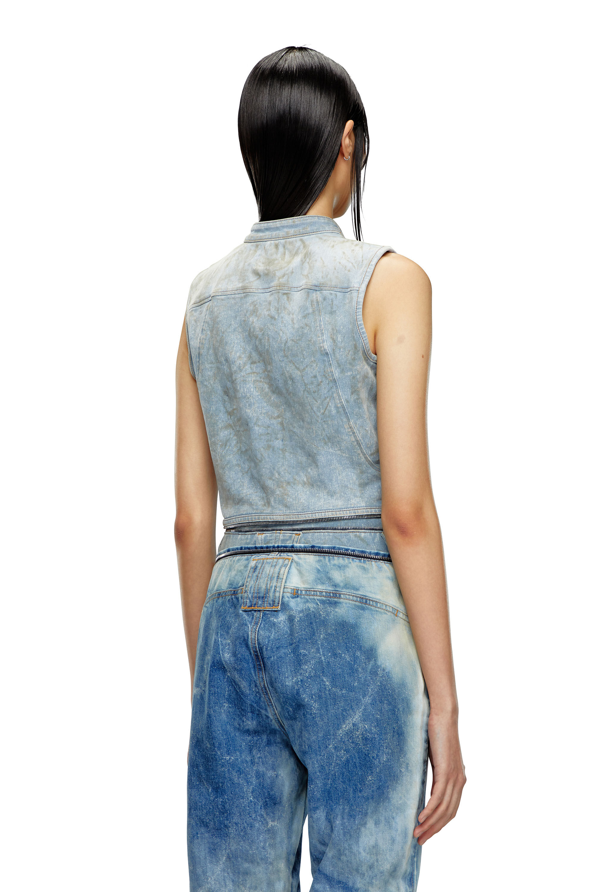 Diesel - DE-NATA-FSE, Top en denim seconde peau avec détails biker Femme in Bleu - 5