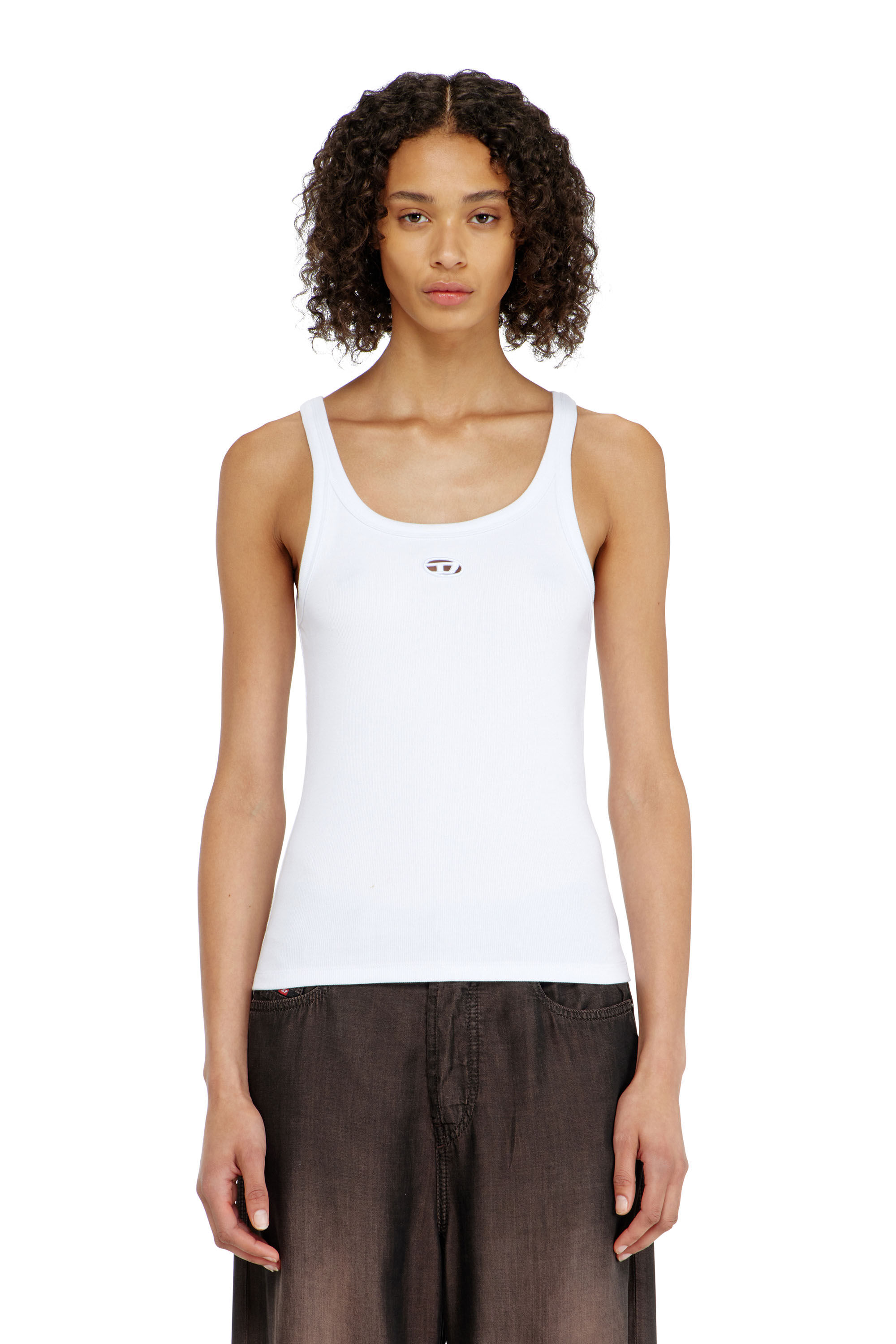 Women's Slim tank top with laser-cut Oval D | White | Diesel