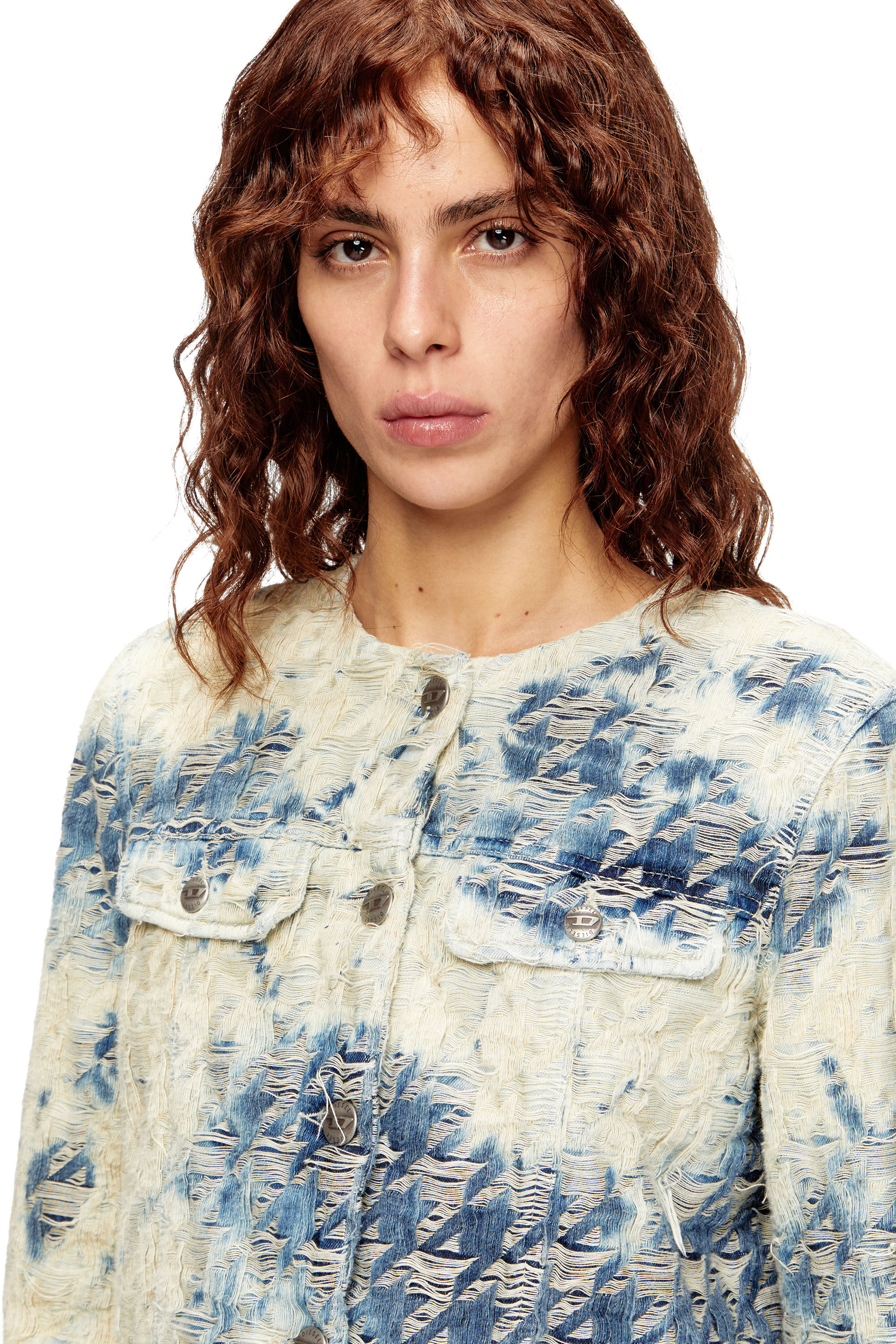 Diesel - DE-GRAFY-FSH, Veste en denim tissé pied-de-poule Femme in Polychrome - 4