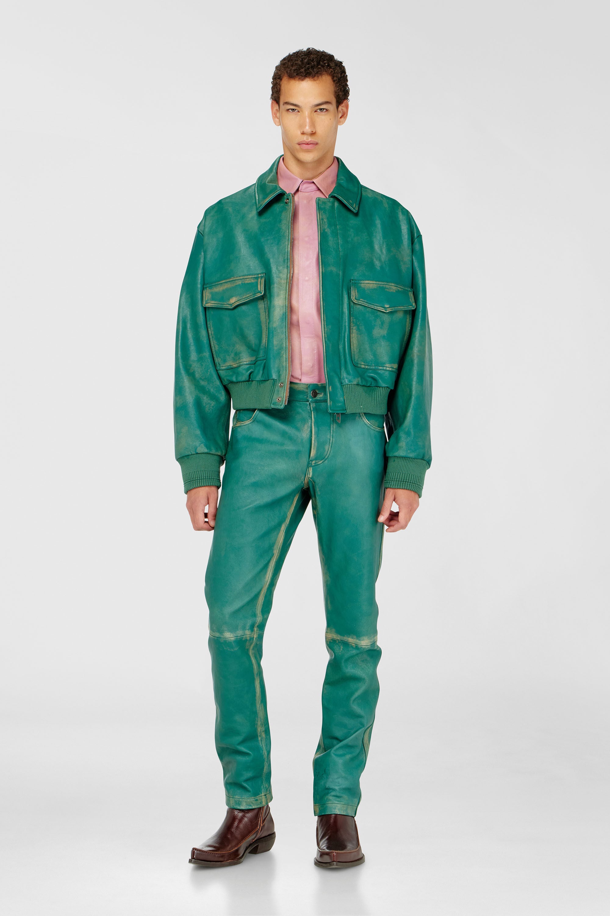 Diesel - P-OCKET, Male's Pants in treated leather in Dark Green - 1