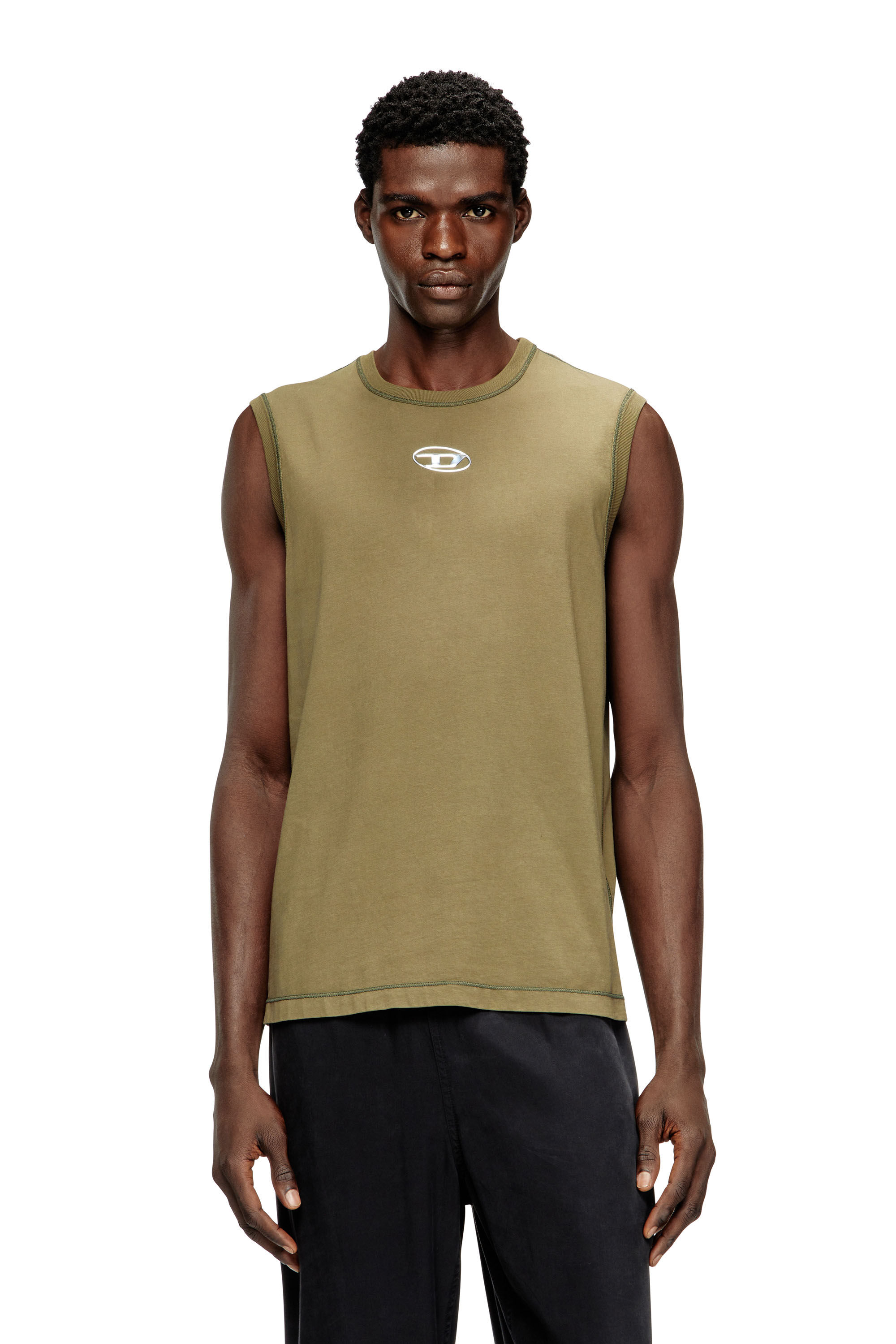 Men's Cotton tank top with metallic Oval D | Green | Diesel