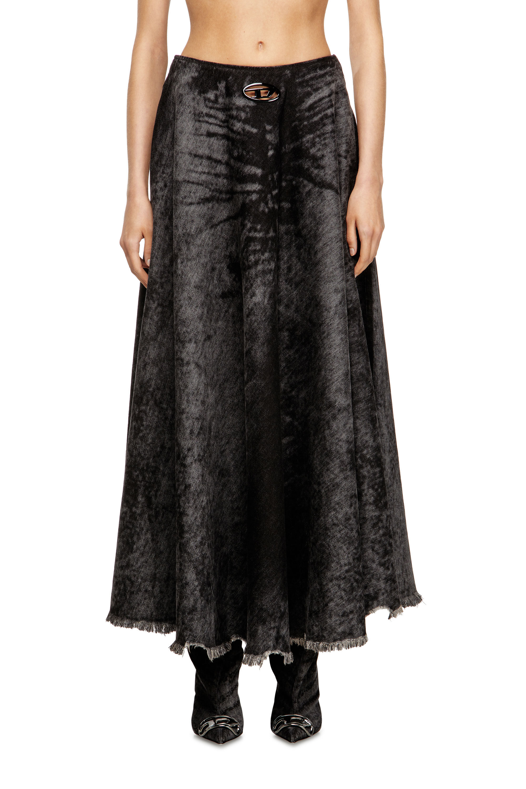 Diesel - DE-HANNIE-FSH, Jupe ample en denim de coton et chanvre gravé au laser Femme in Noir - 3