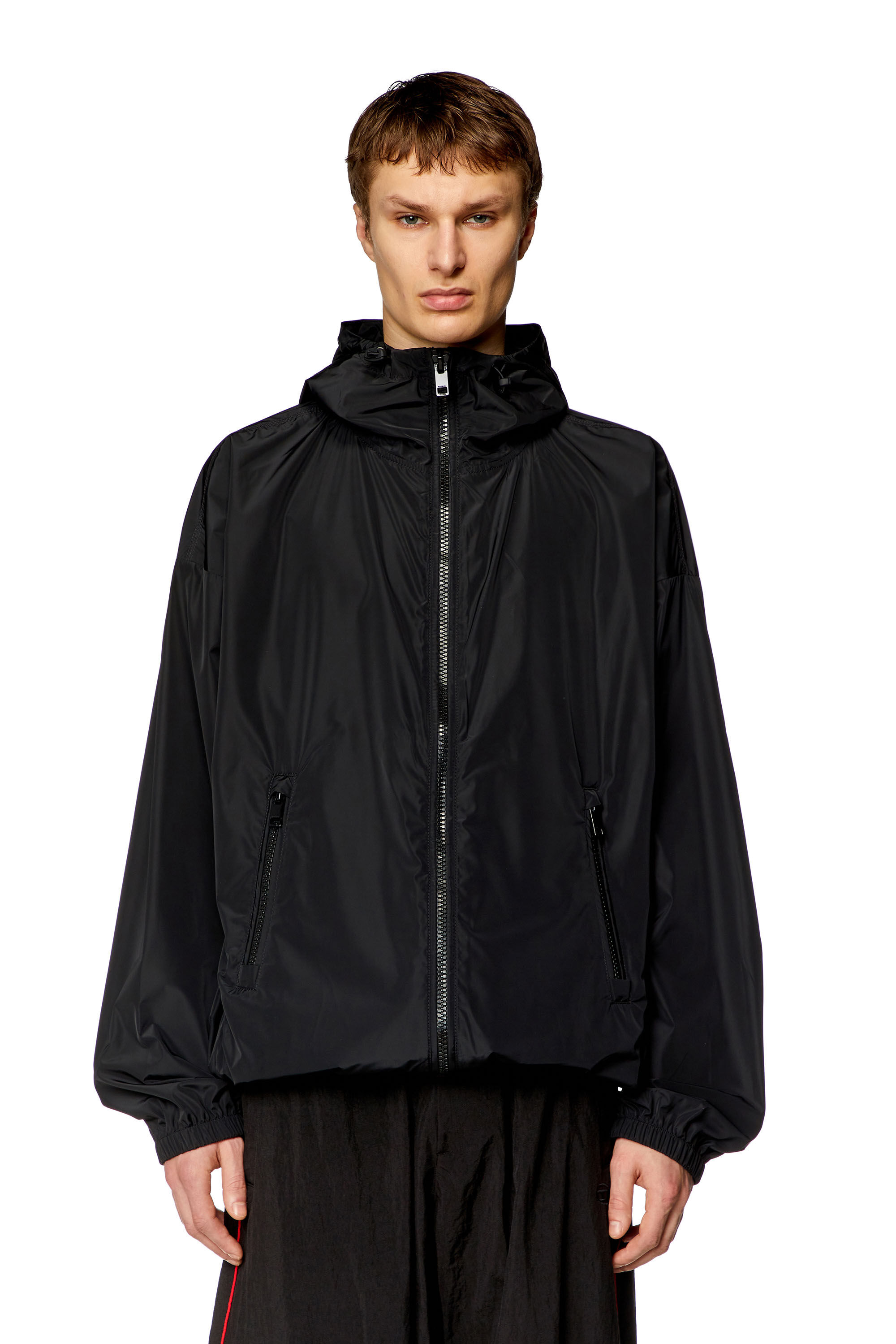 Men's Windbreaker with shiny Oval D print | Black | Diesel