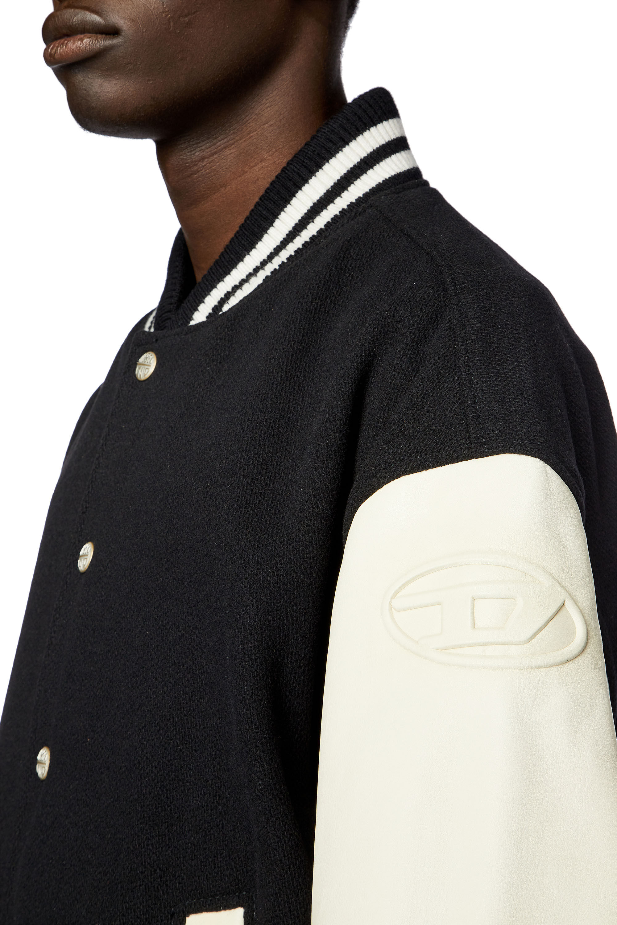 Diesel - L-FRANZ, Bomber en cuir et en laine Homme in Polychrome - 4