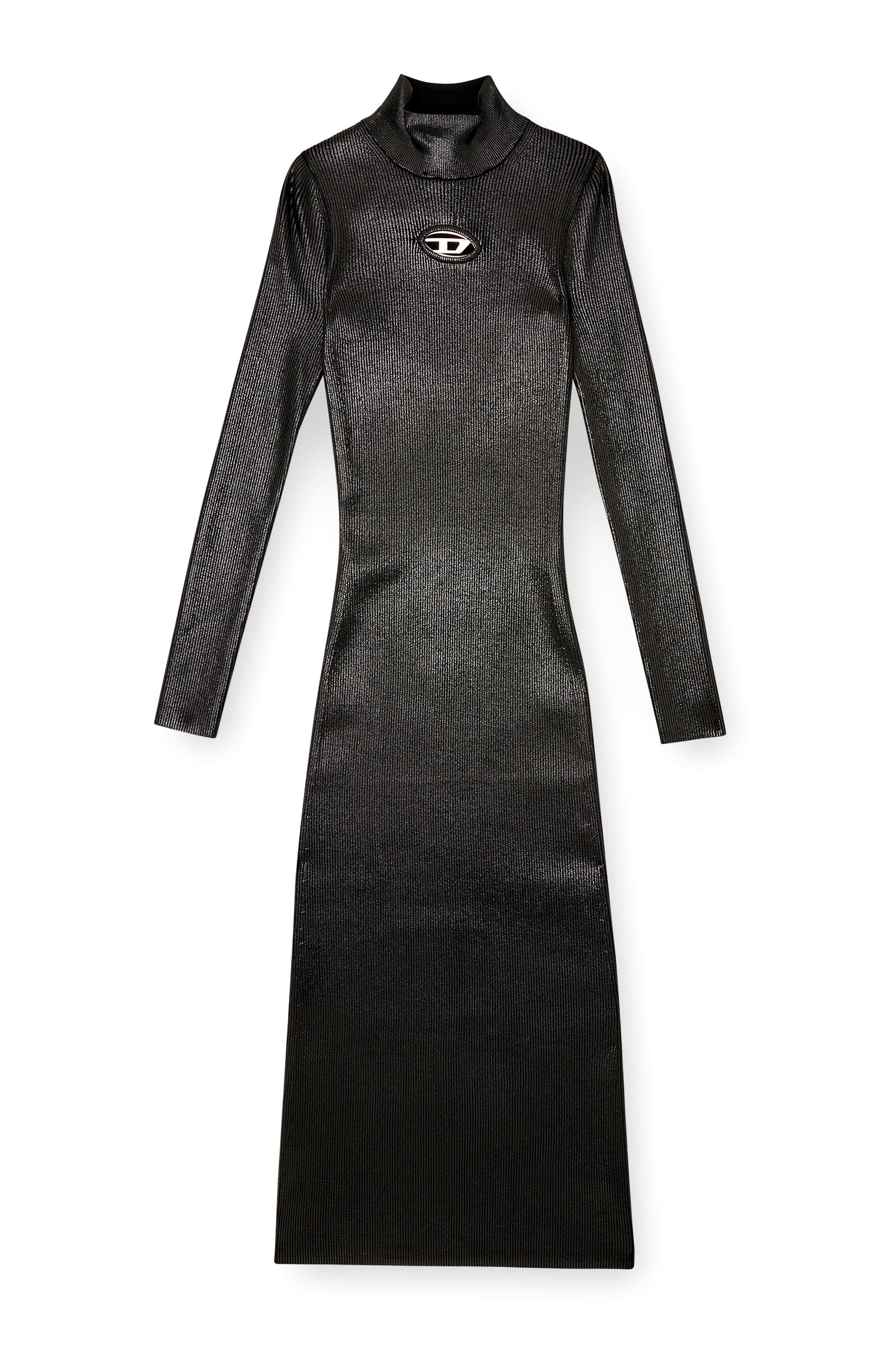Diesel - M-ZARY-B, Woman's Midi turtleneck dress in shiny knit in Black - 2