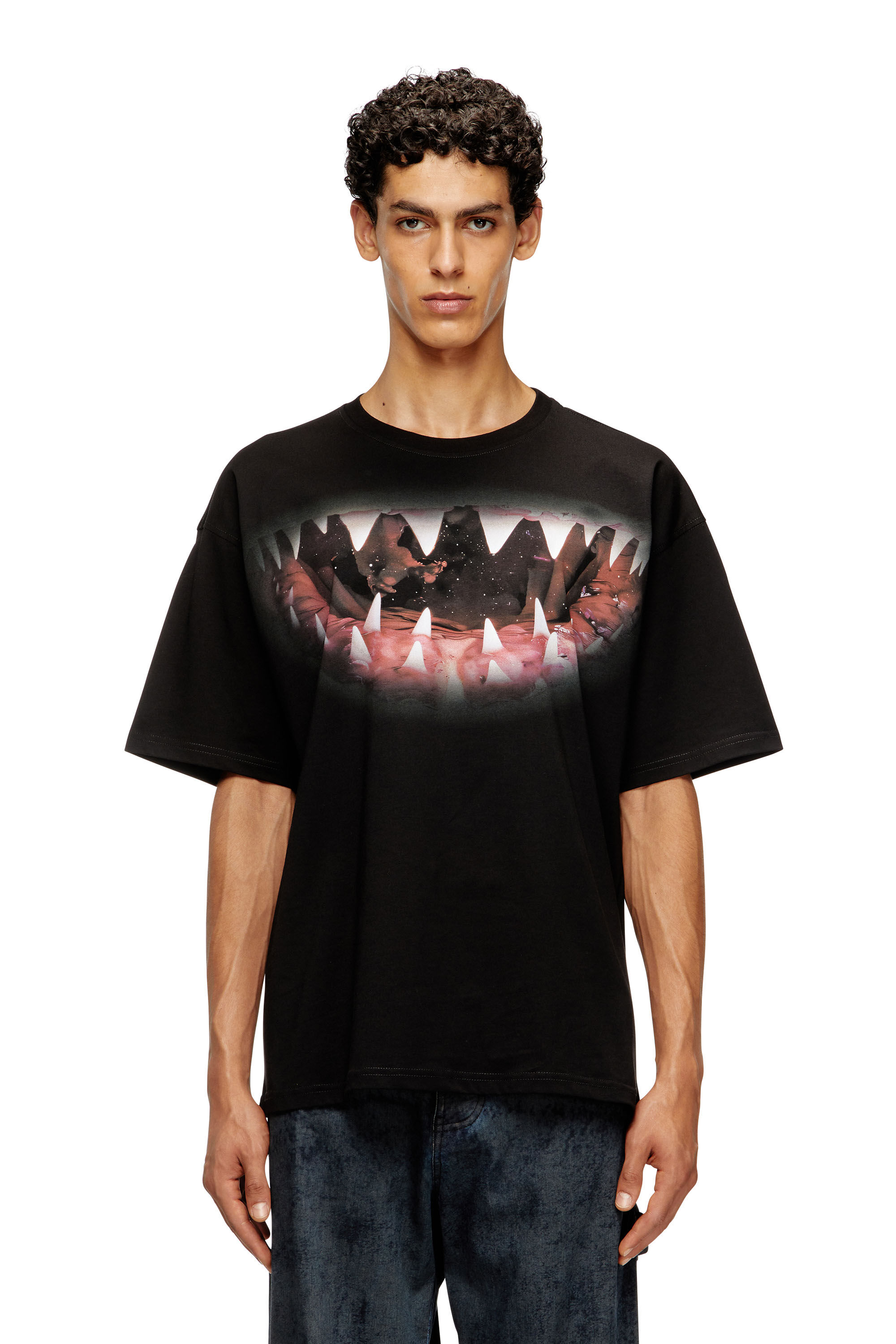 Men's Cotton t-shirt with Shark mouth print | Black | Diesel