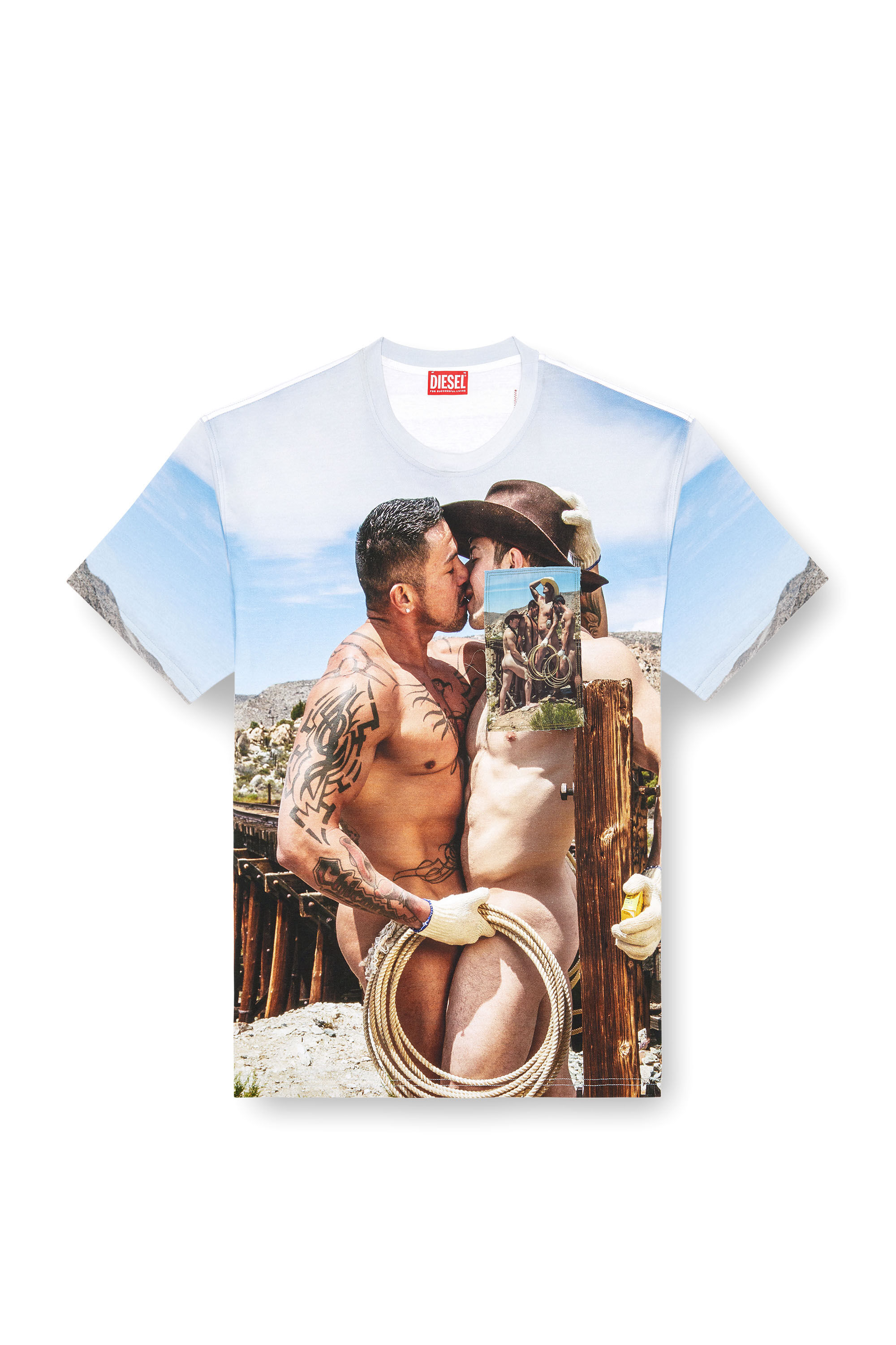 Diesel - PR-T-BOXT-HVB, Unisex's T-shirt with print and patches in Light Blue - 2