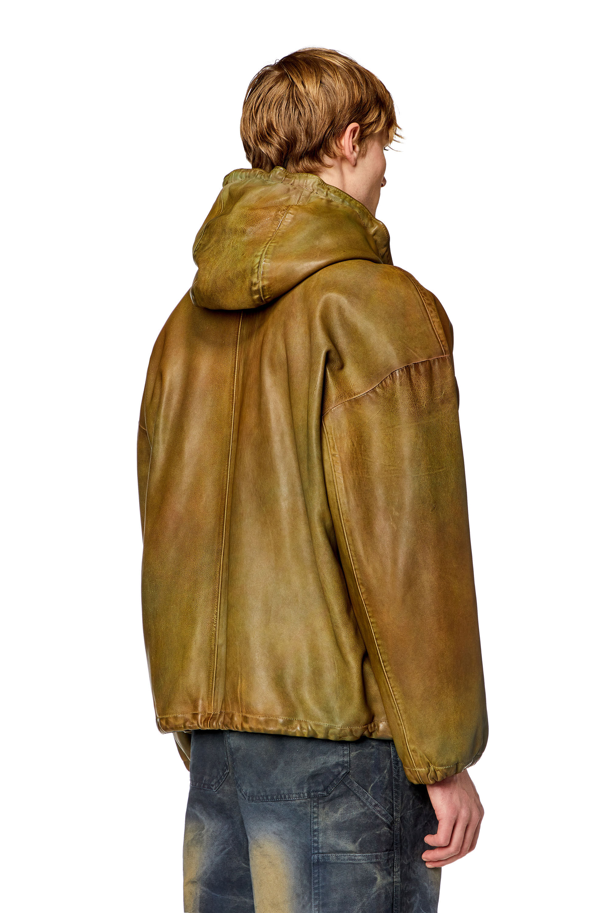 Men's Hooded leather jacket | Brown | Diesel