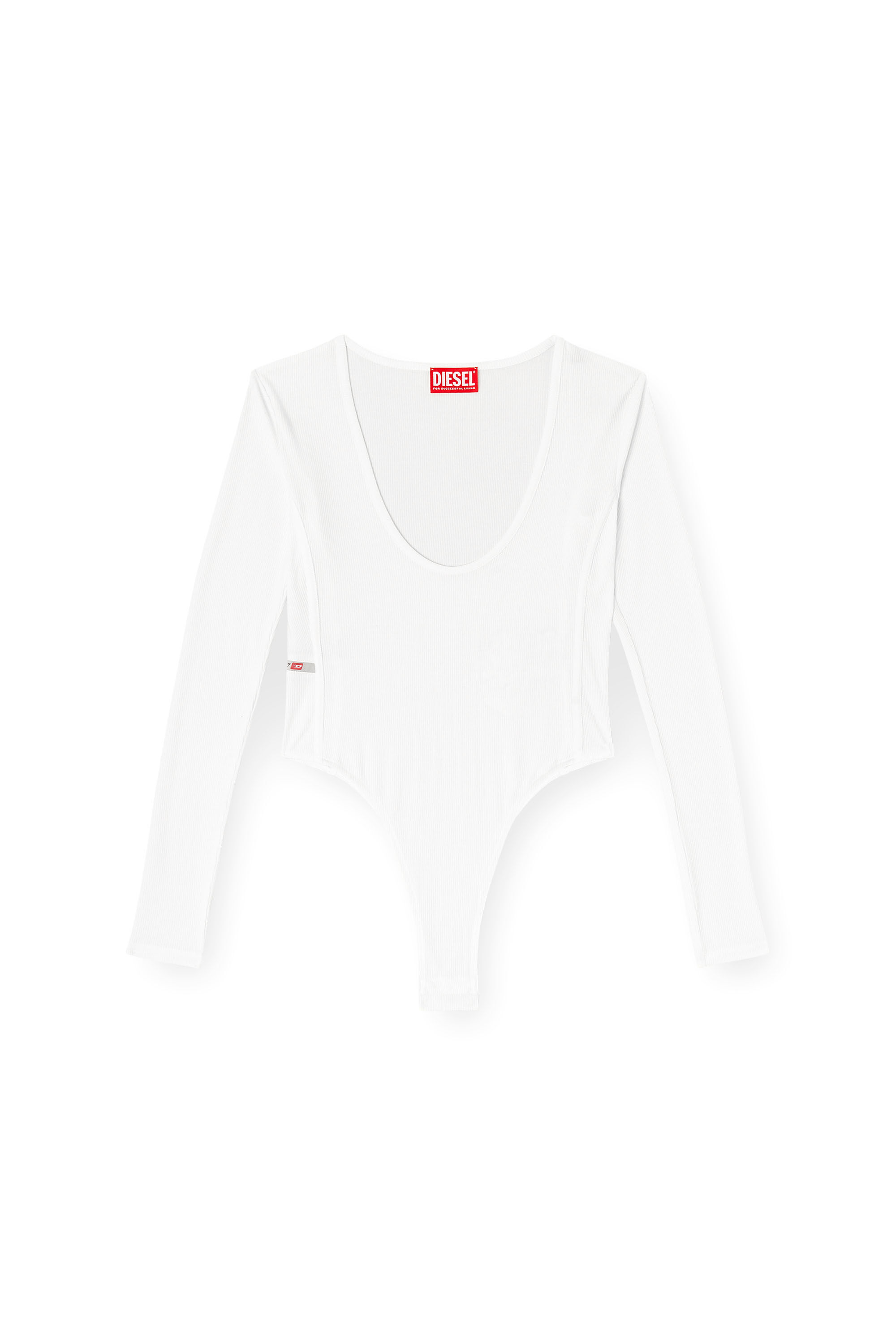 Diesel - T-BODYN, Woman's Thong bodysuit in ribbed jersey in White - 2