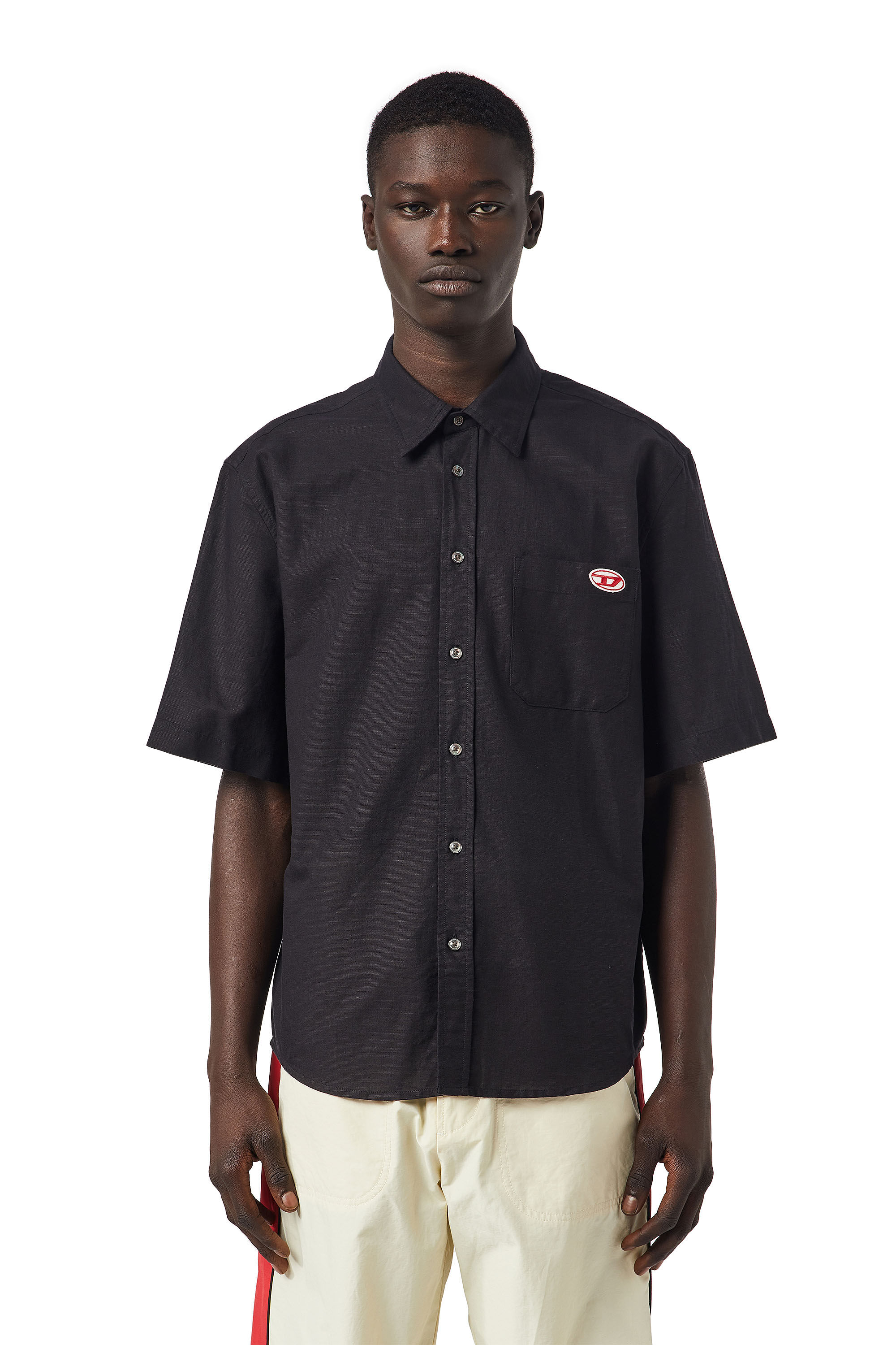 Diesel - S-UMBE-SSL, Male's Short-sleeve shirt in cotton and hemp in Black - 3