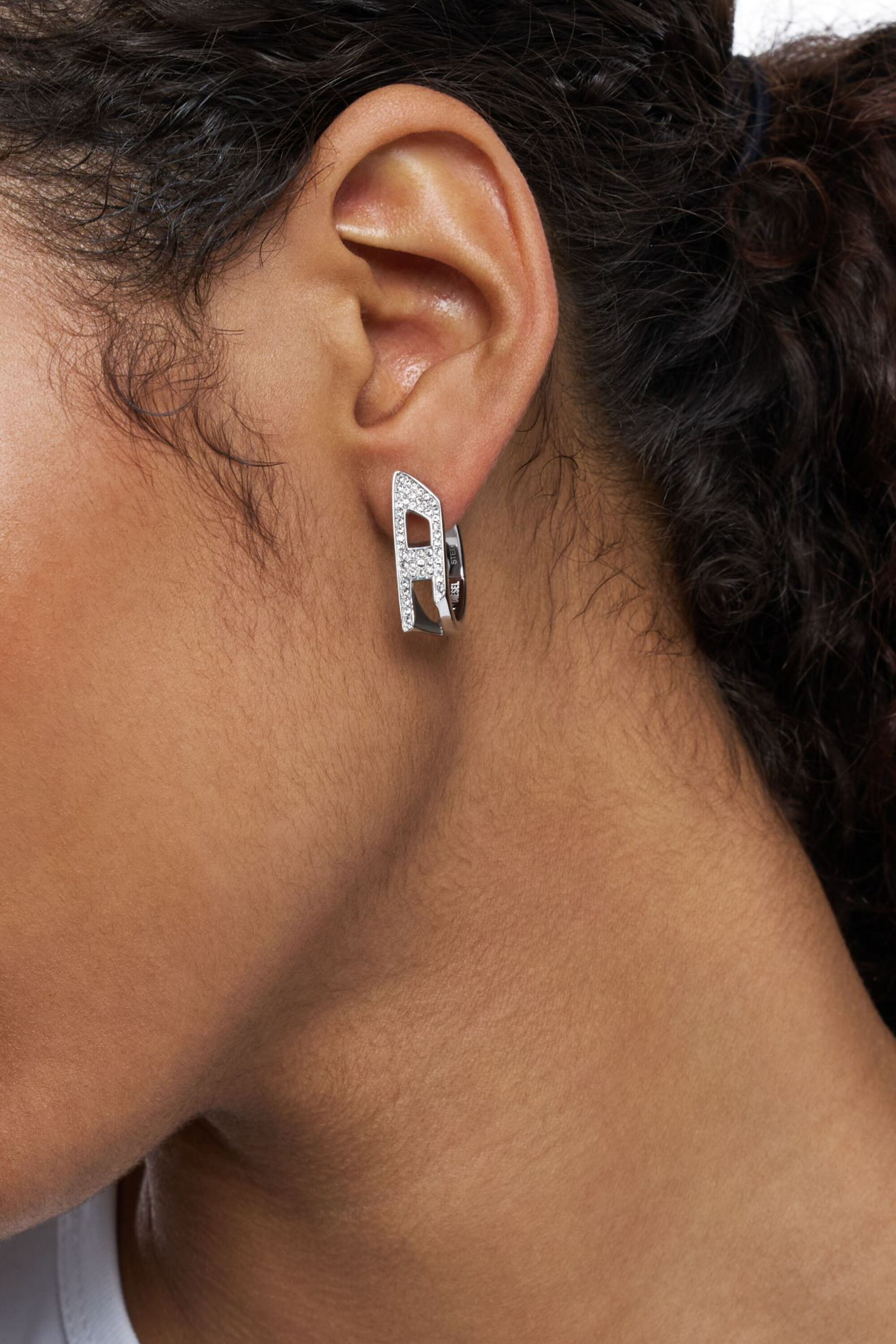 DIESEL ウィメンズピアス DX1628040 Women's Stainless steel glitz hoop earring | Silver | Diesel