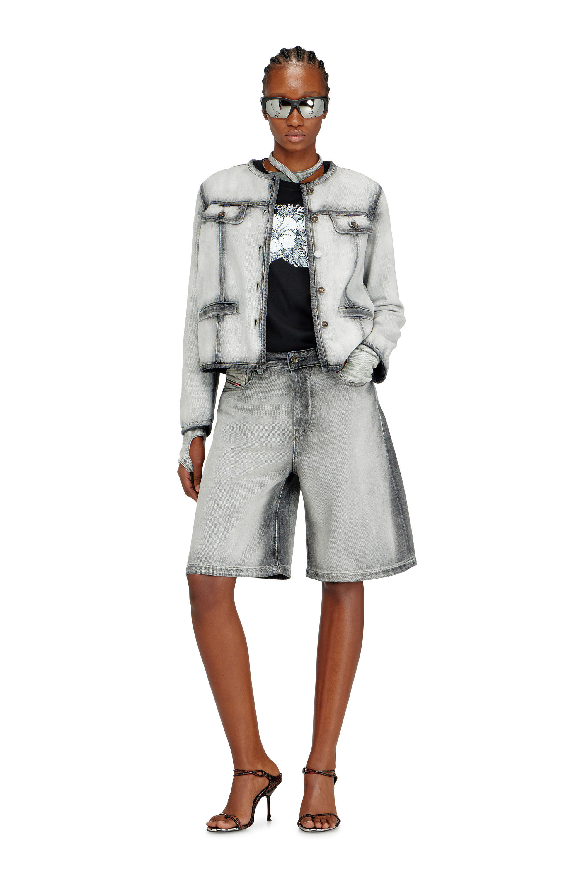 Women's Shorts in soft skeleton denim | Grey | Diesel