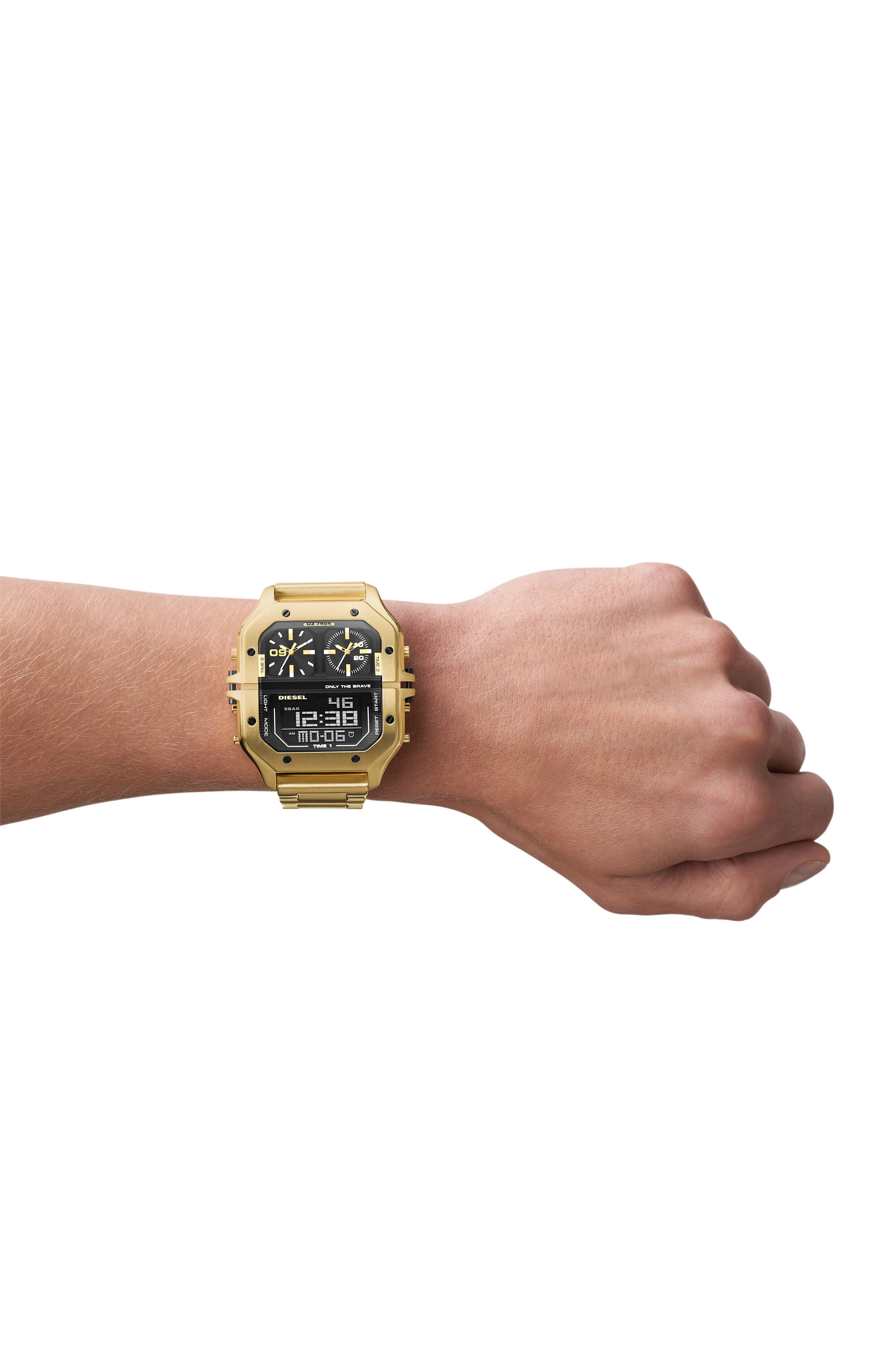 DZ7454 Man: Clasher Ana-Digi gold-tone stainless steel watch | Diesel