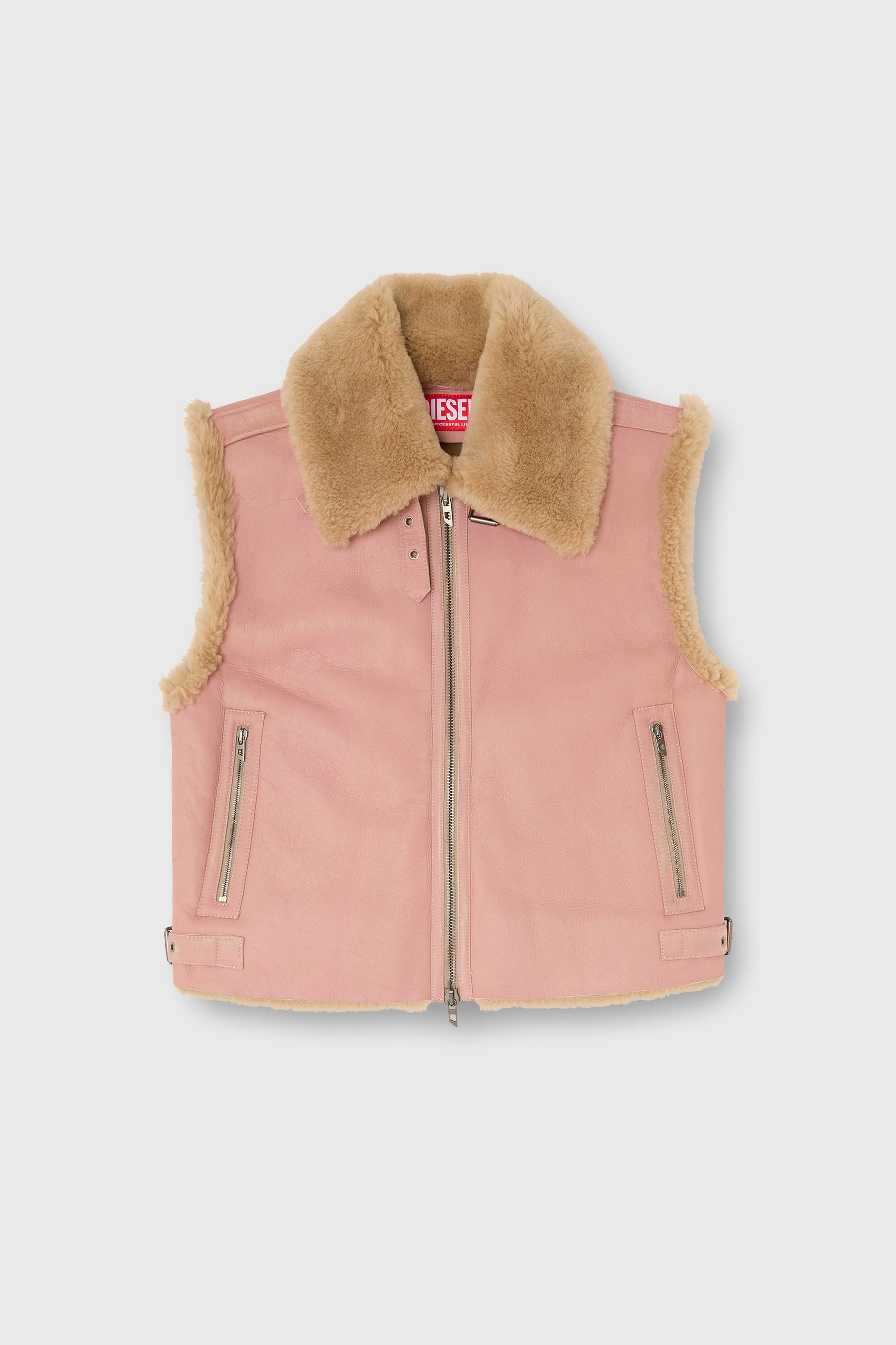 Diesel - L-HONT, Man's Shearling leather vest in Pink - 2
