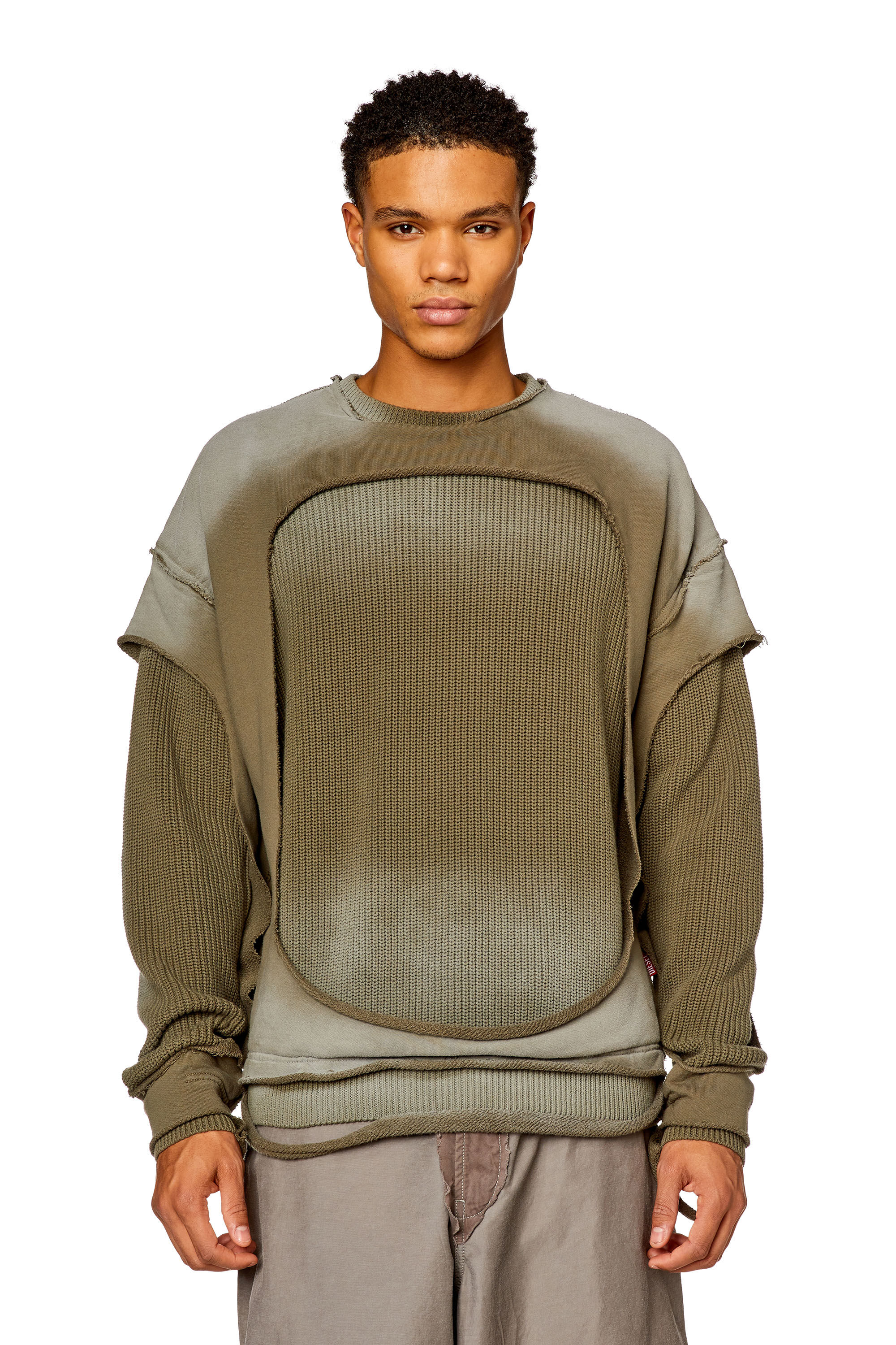 Diesel - K-OSBERT, Pull avec effet peel-off destroy Homme in Vert - 3
