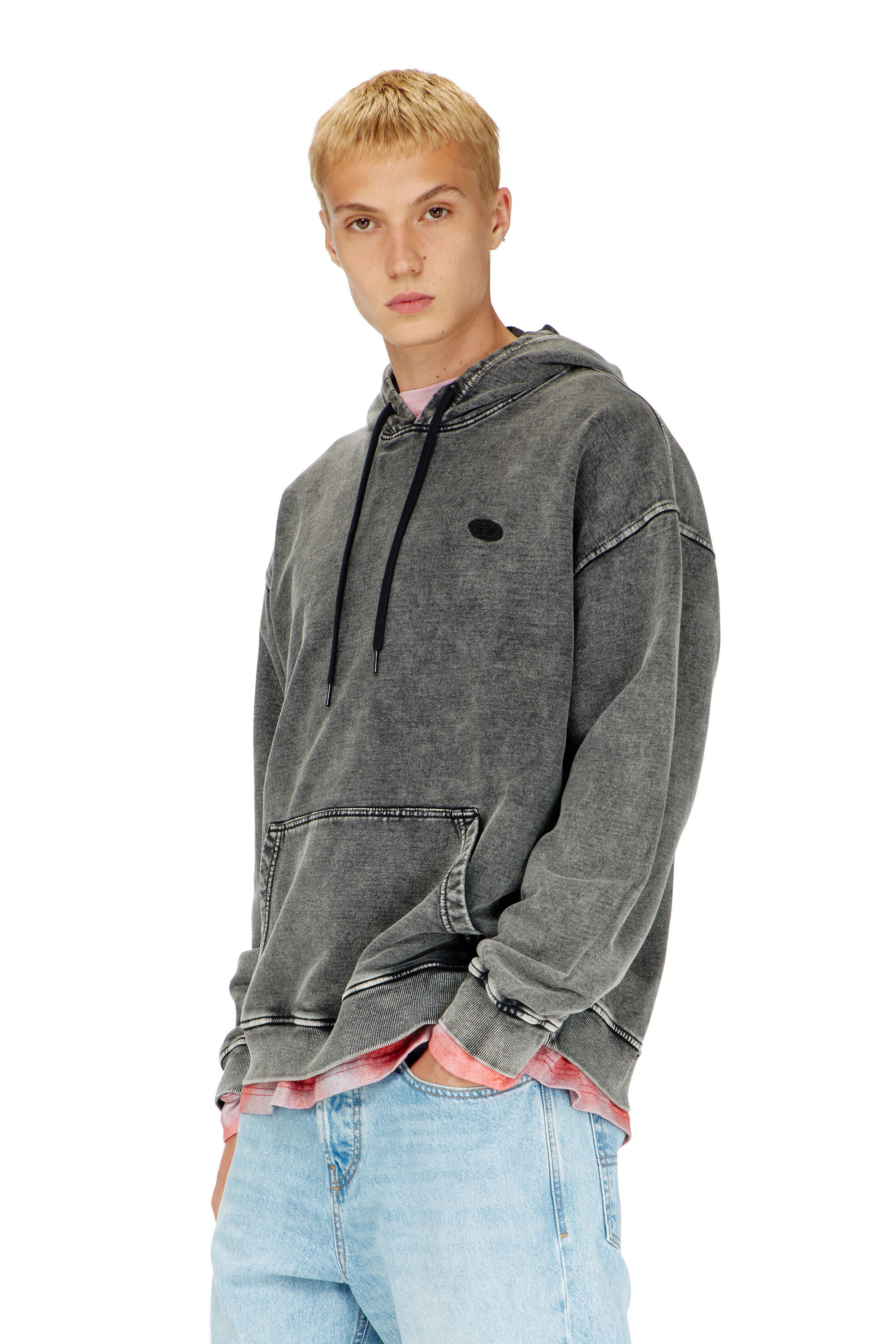 Diesel - S-BOXT-HOOD-DEN, Male's Hoodie with raw-cut back patch in Dark Grey - 3