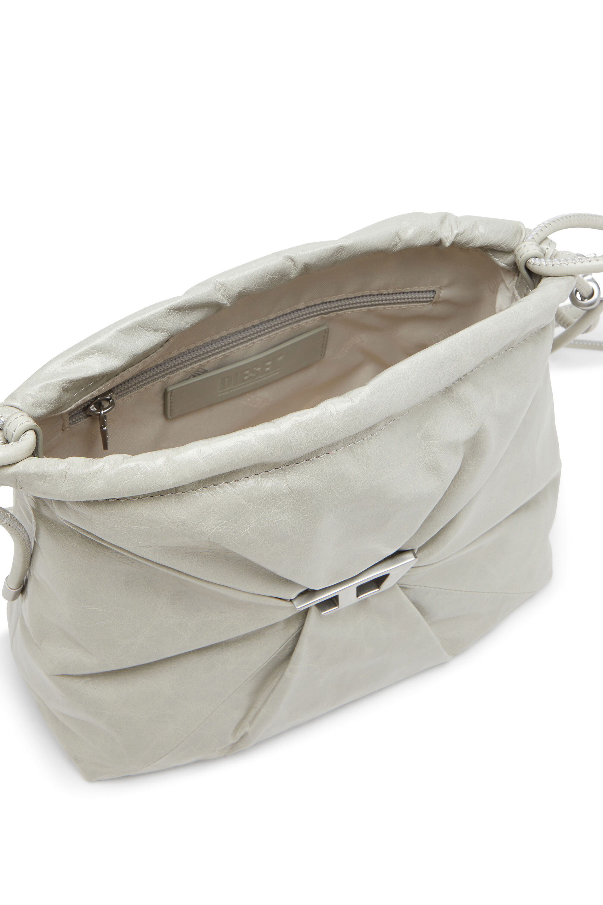 Women's Scrunch-D-Bucket bag in shiny wrinkled leather | White
