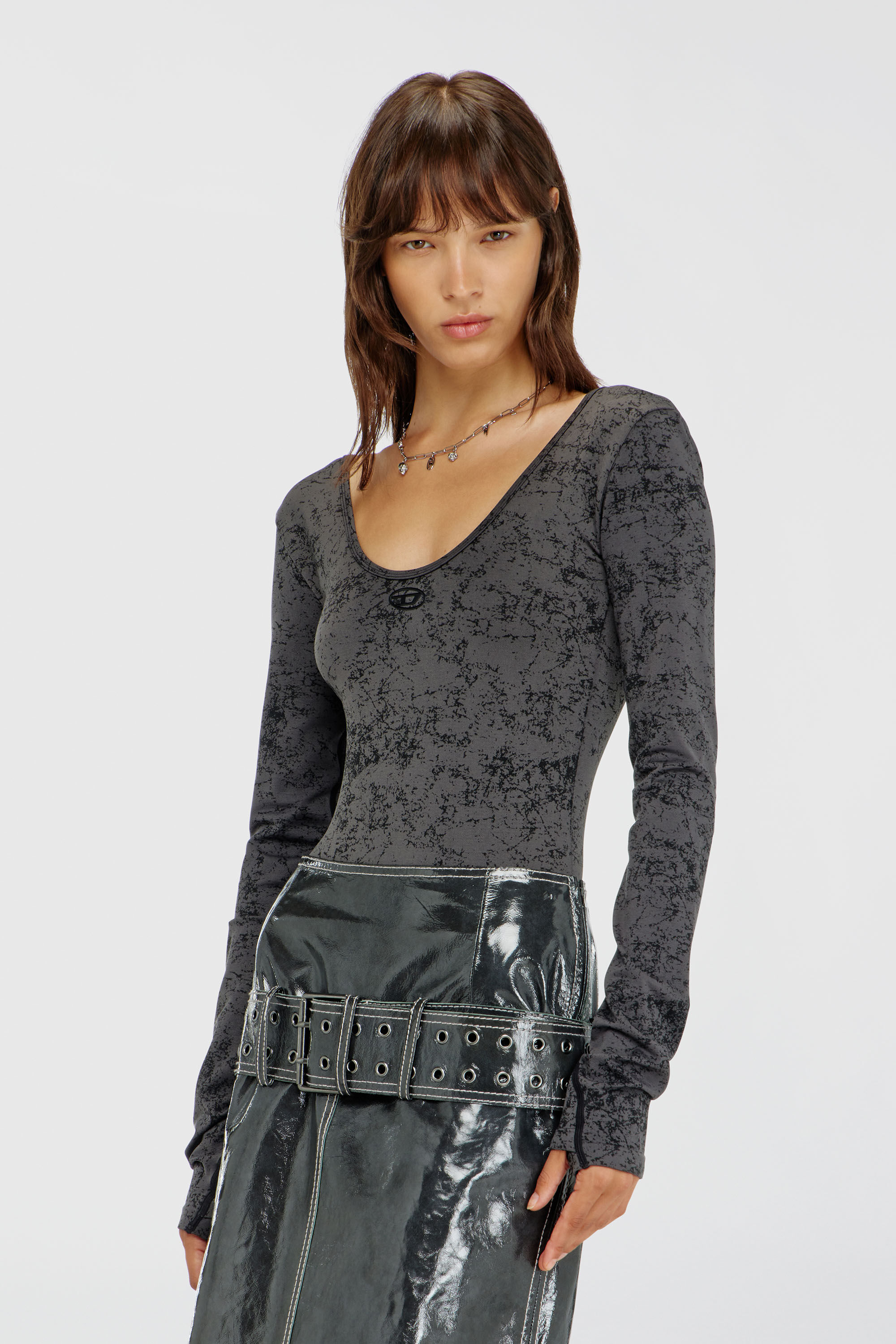 Diesel - IONNA-UTLT, Body de espalda abierta con print utilitario Mujer in Negro - 4