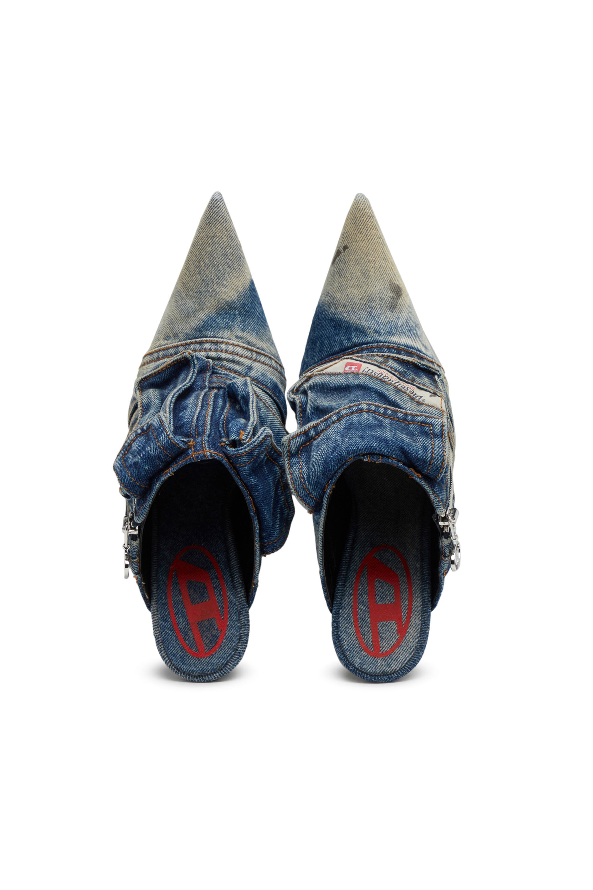 Diesel - D-VENUS POCKET ML, Female's D-Venus Pocket ML - Heeled mules in washed denim in Blue - 5