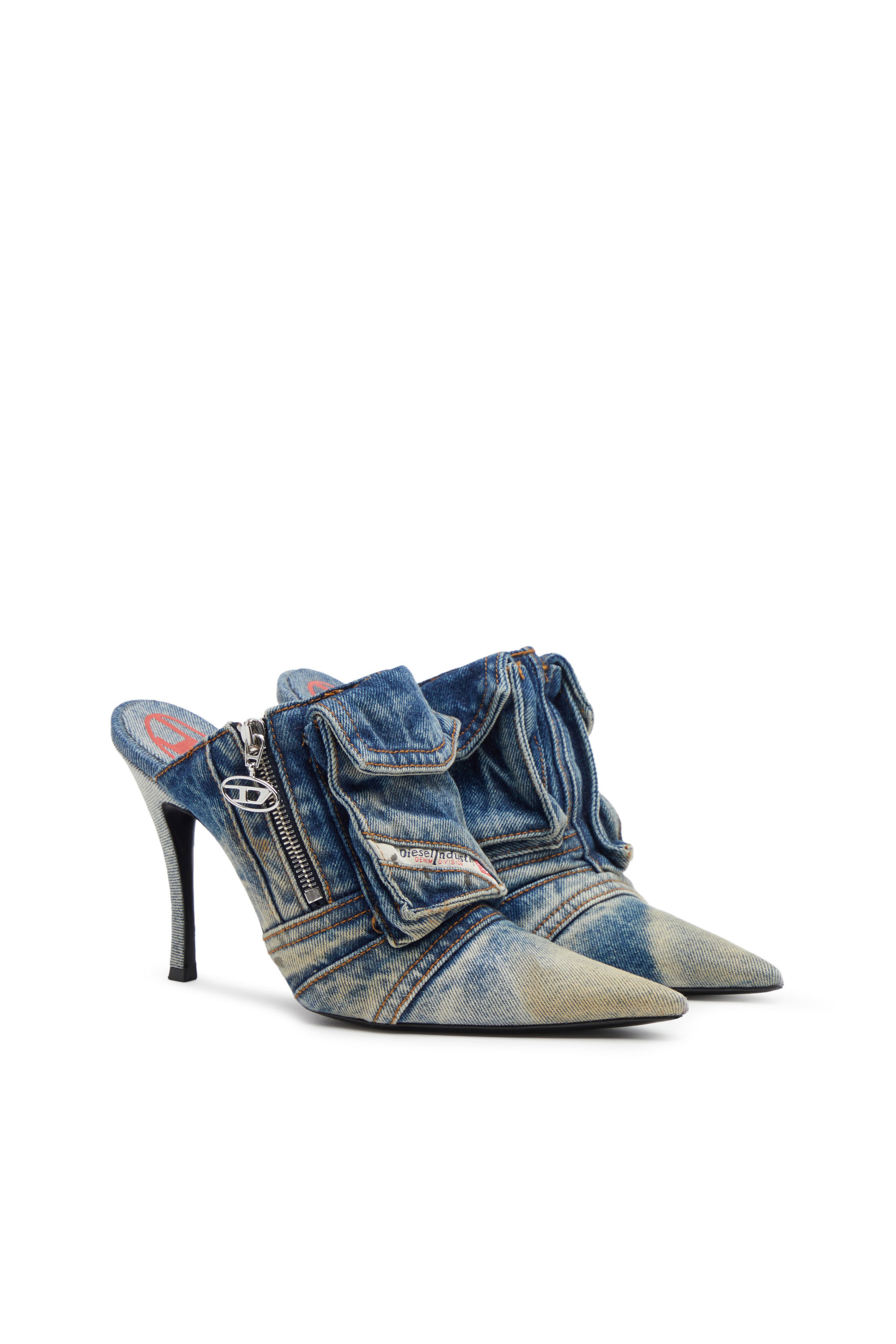 Diesel - D-VENUS POCKET ML, Female's D-Venus Pocket ML - Heeled mules in washed denim in Blue - 2