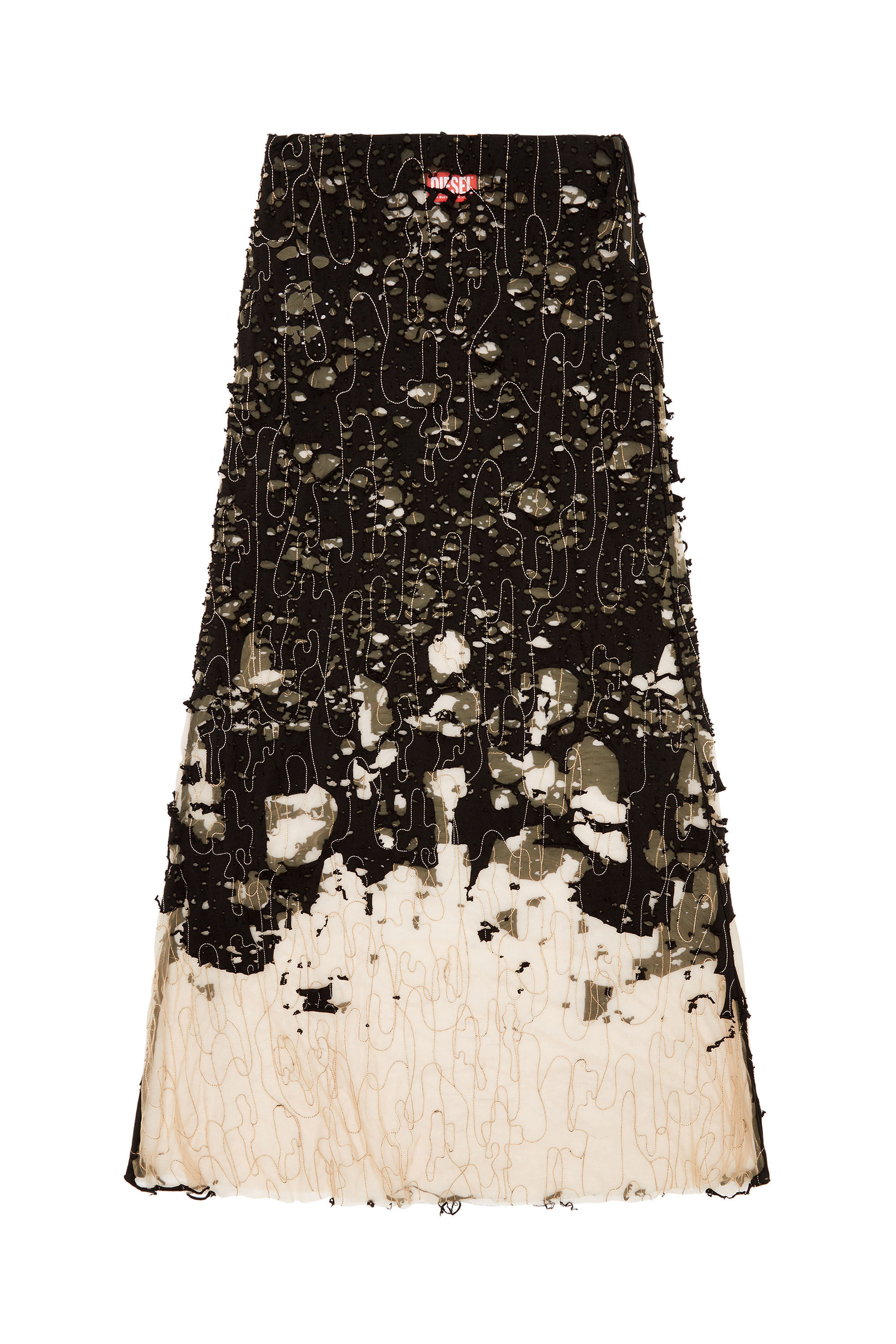 Diesel - O-LEENA, Female's Long devoré skirt in tulle and jersey in Black - 2