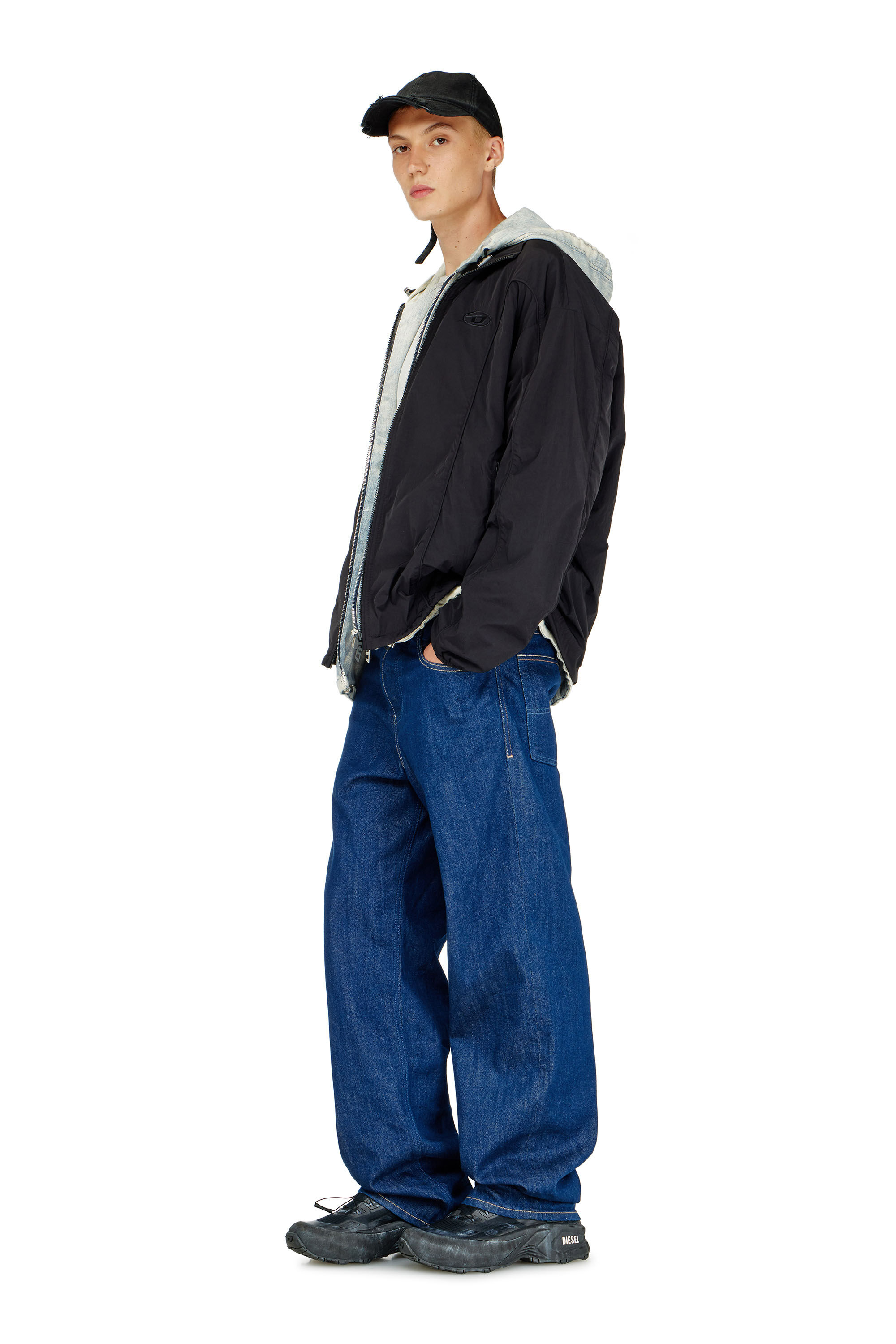 Men's Crinkled-nylon jacket with piping | Black | Diesel US