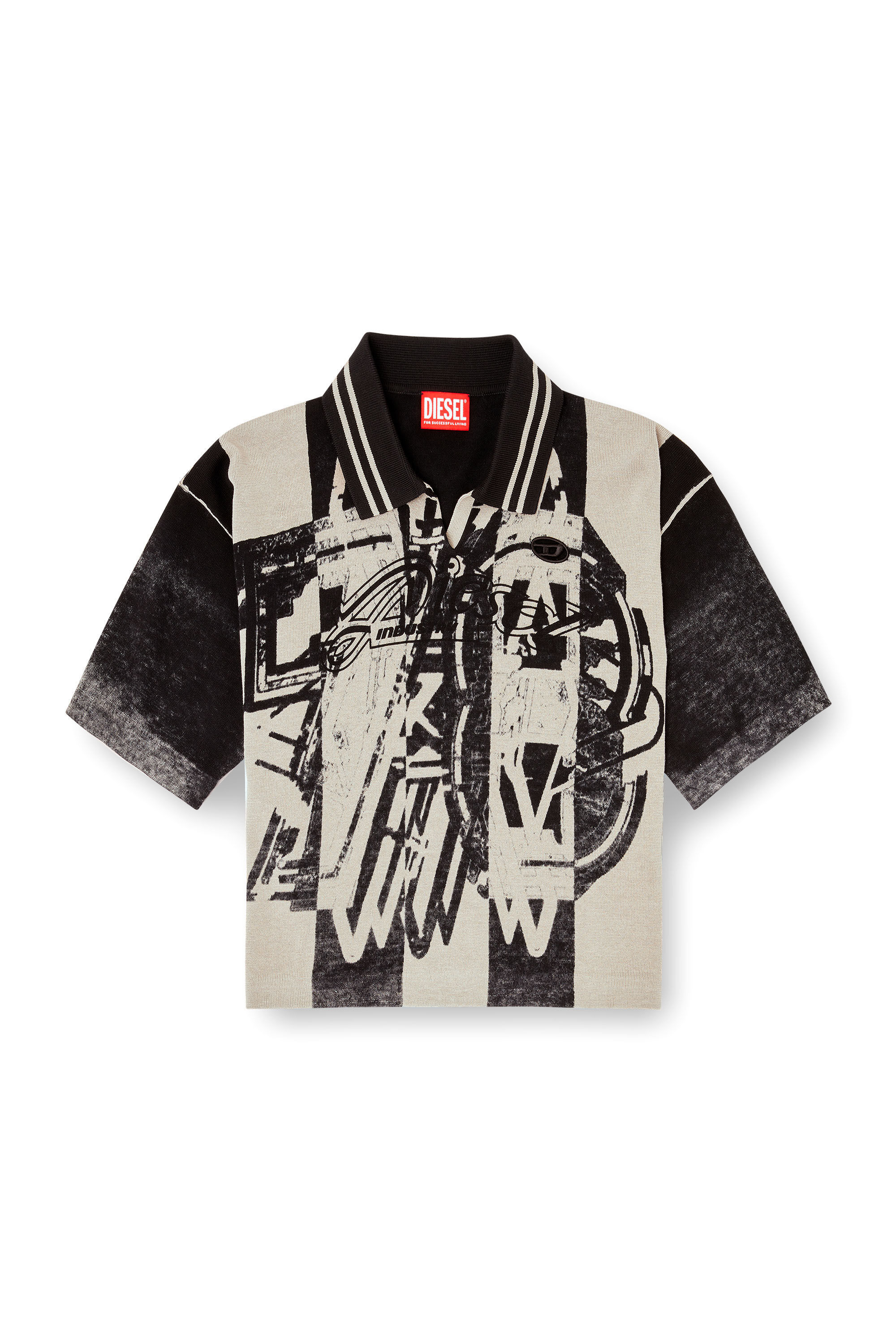 Diesel - M-OLIBA-POLO, Female's Striped polo jumper with 78 logo in Black/White - 2