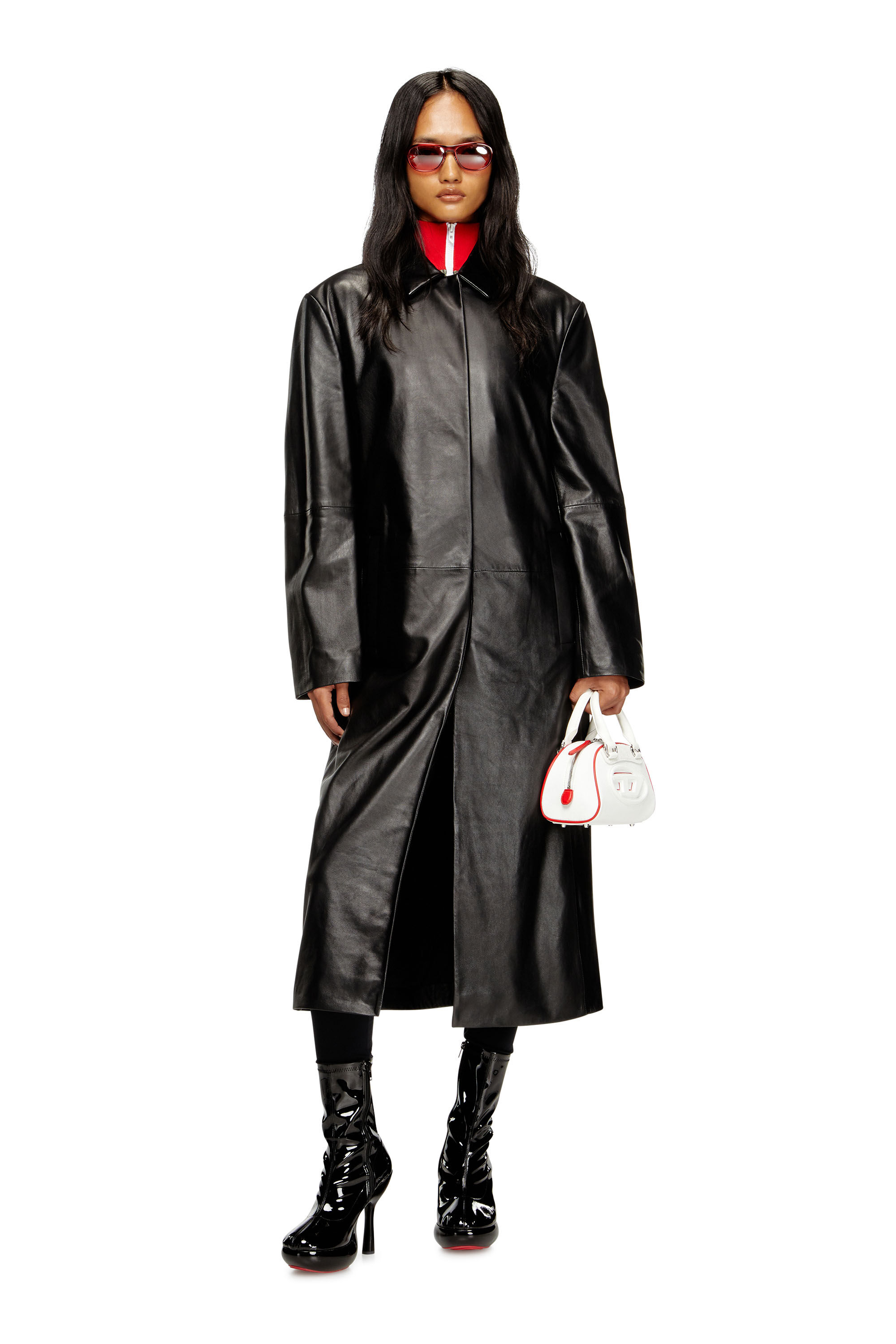 Diesel - L-ANCELOT, Female's Long padded leather coat in Black - 1