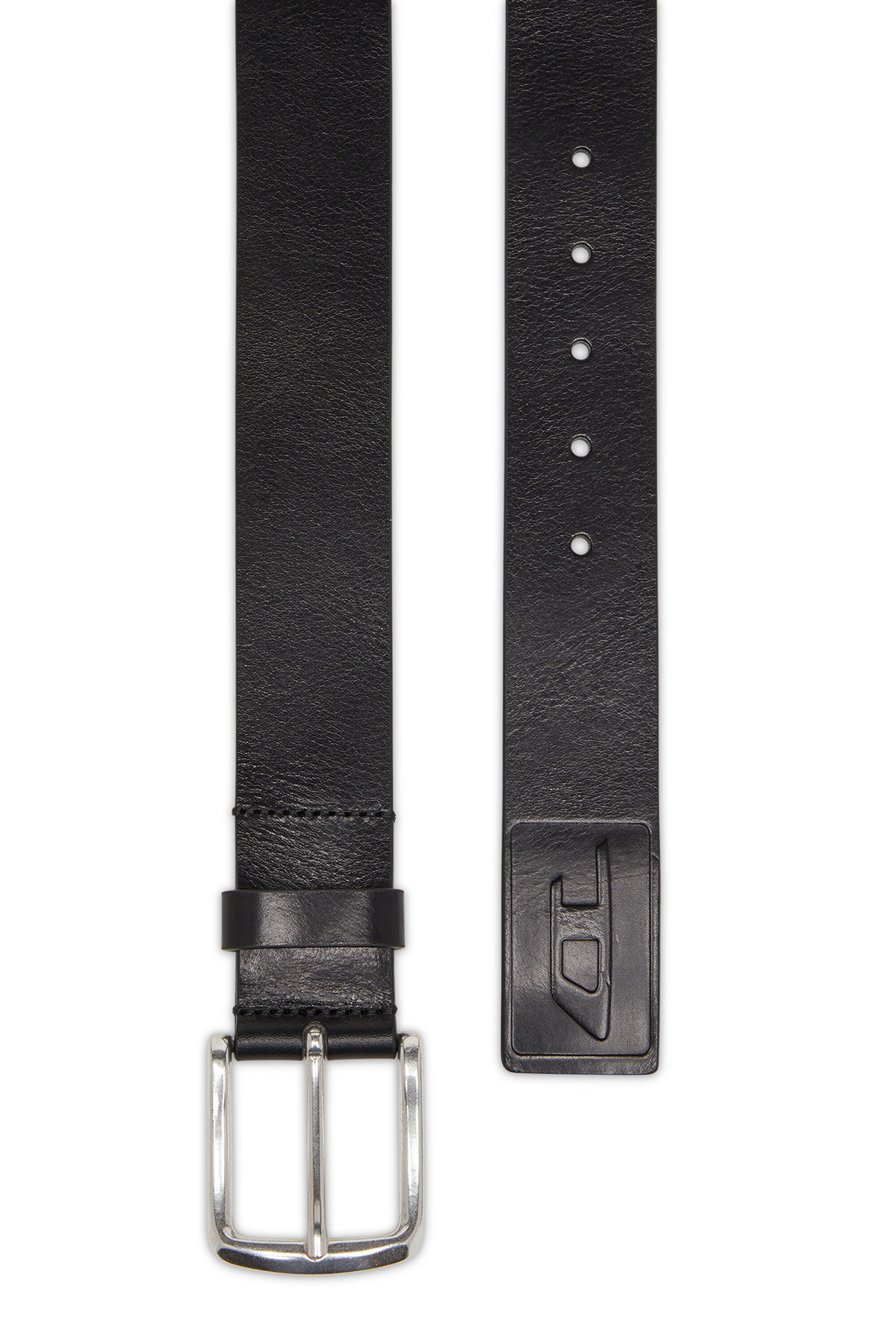Men's 4 cm leather belt with engraved logo | Black | Diesel