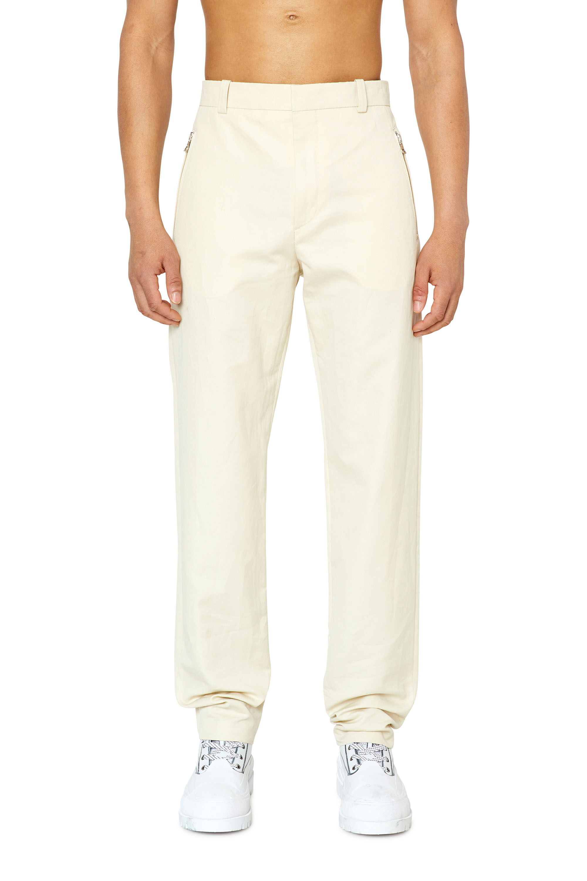 Diesel - P-HANN, Pantalon en coton et lin avec poches zippées Homme in Blanc - 3