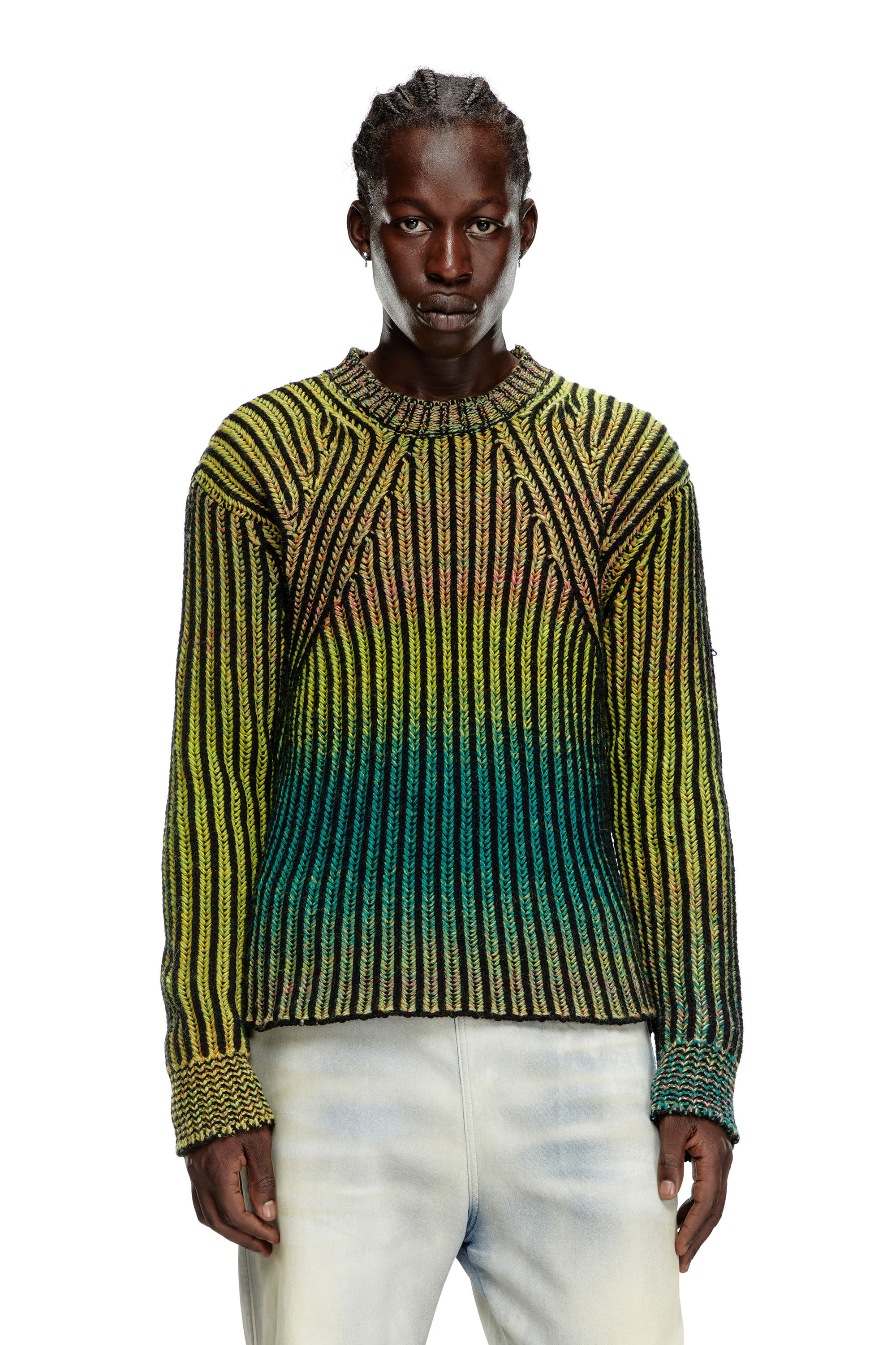 Diesel - K-OAKLAND-A, Male's Striped ribbed jumper in wool blend in Green - 3