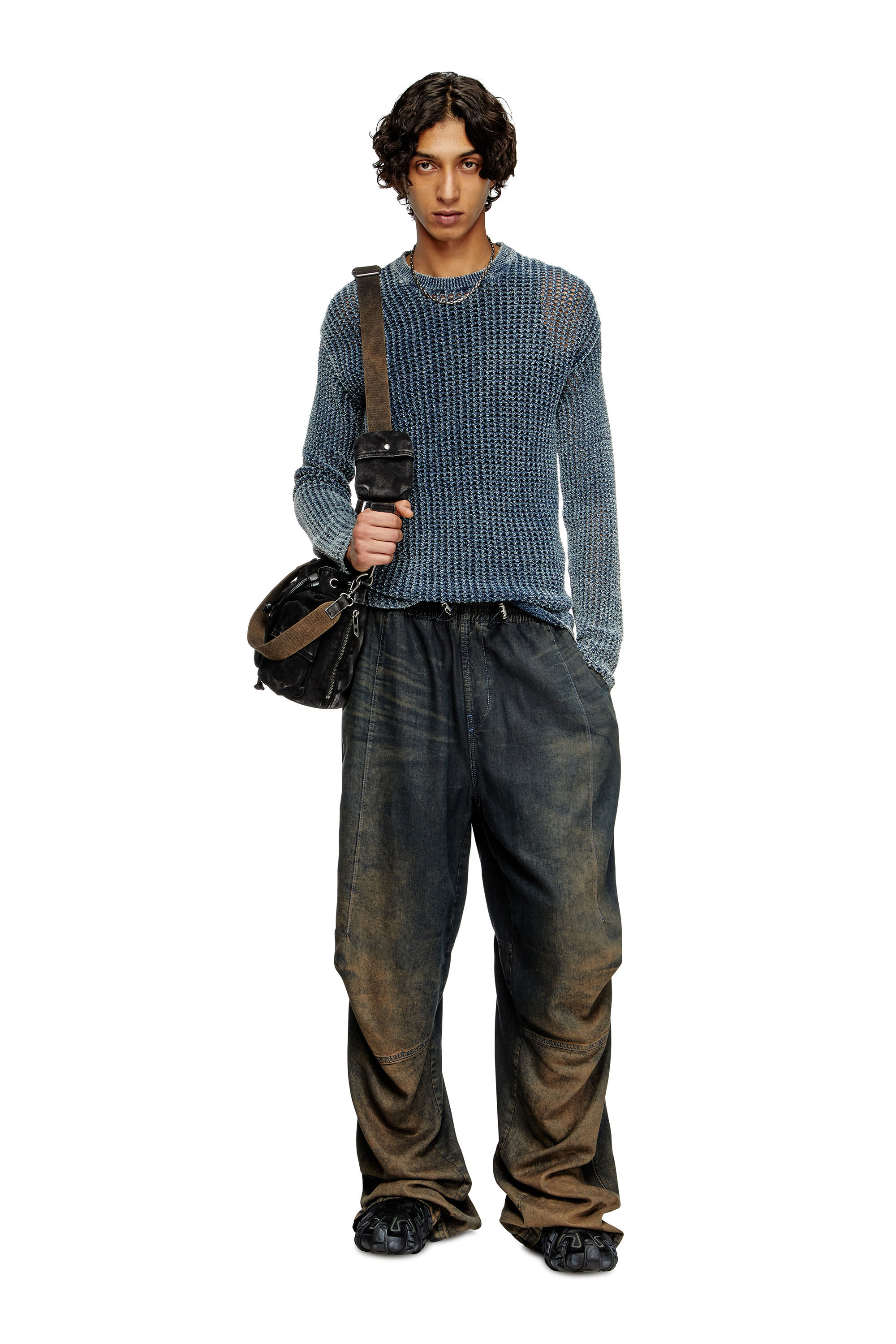 Men's Mesh-knit jumper in denim yarn | Blue | Diesel