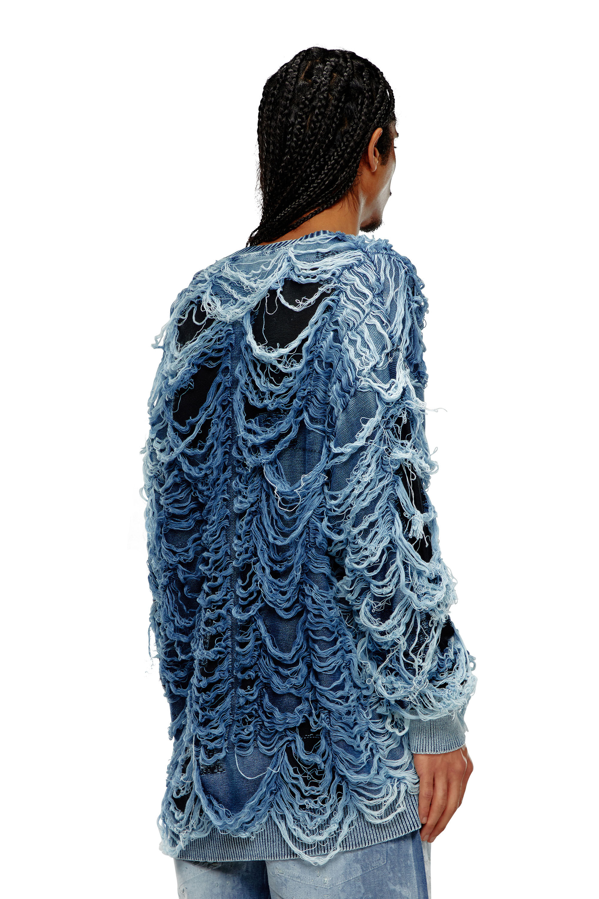 Diesel - K-BOBOLI, Cardigan indigo effet destroy avec col en V Homme in Polychrome - 4