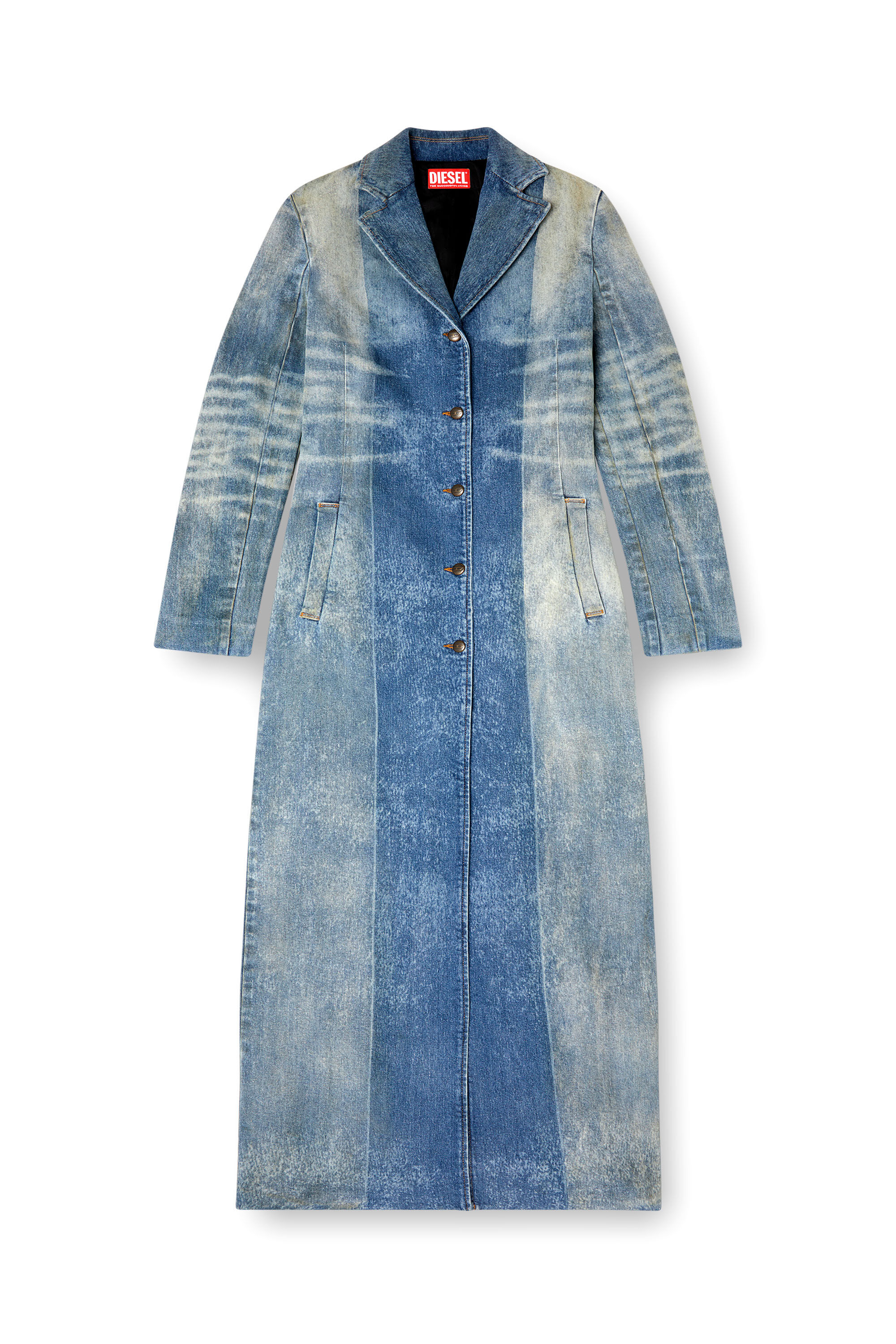 Diesel - DE-LAMOUR-FSF, Manteau en denim avec plis solarisés Femme in Bleu - 2