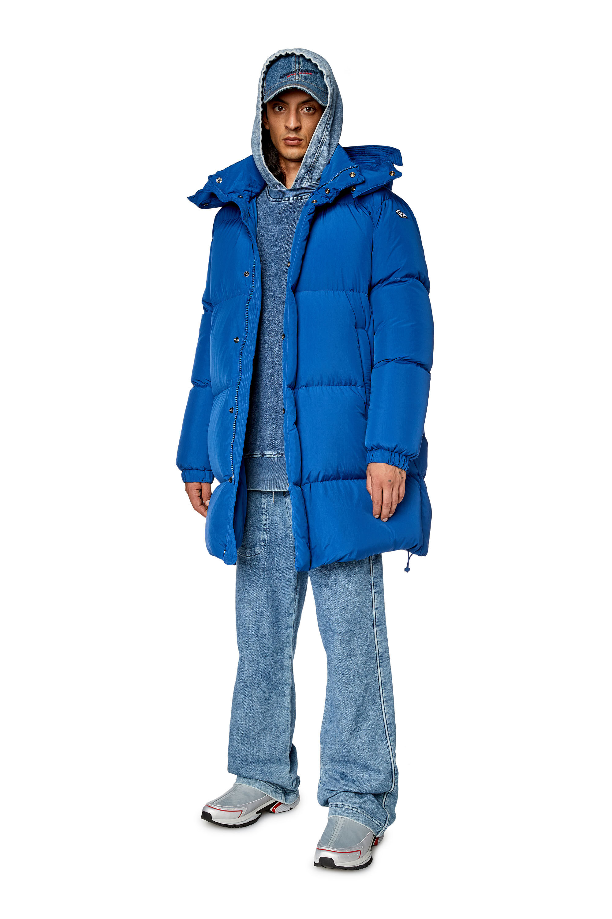 Diesel - W-ROLFYS-LONG, Manteau en duvet avec traitement ViralOff® Homme in Bleu - 1
