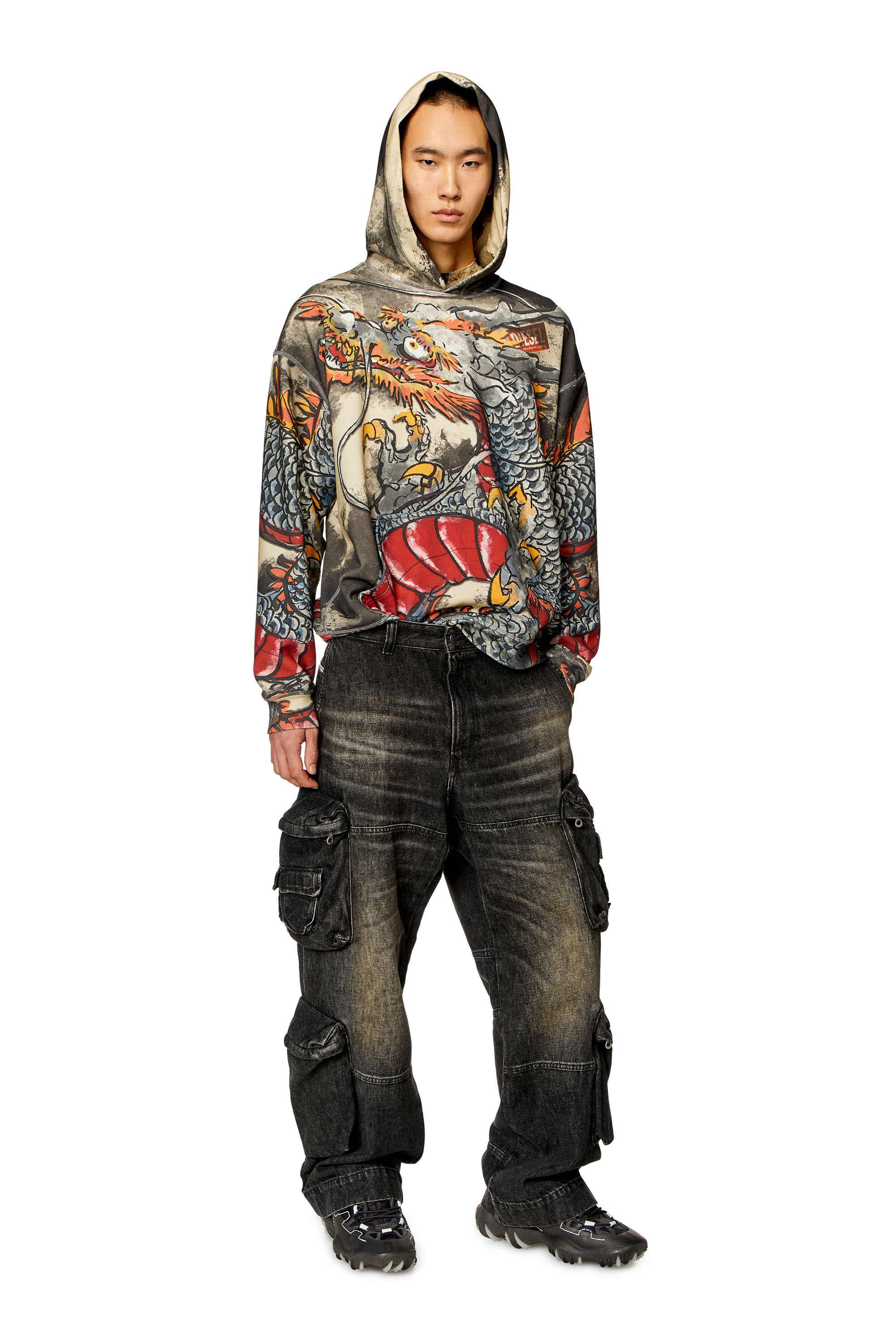 【送料&関税込】Diesel Hoodie s-boxt-hood-d Women's Hoodie with Dragon print | Multicolor | Diesel