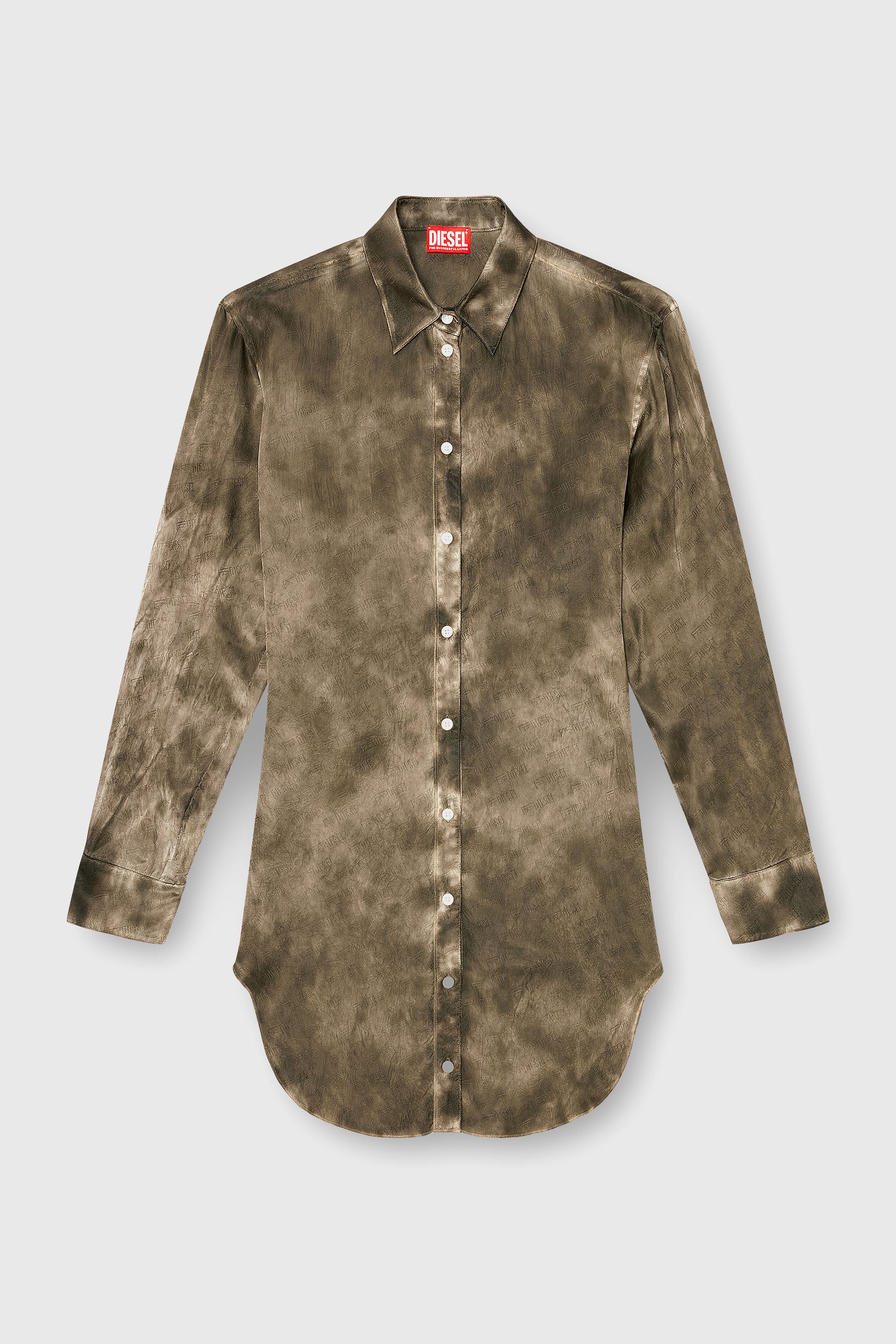 Diesel - C-LAVEL, Chemise longue en satin gaufr&eacute; logo-jacquard Femme in Vert - 2