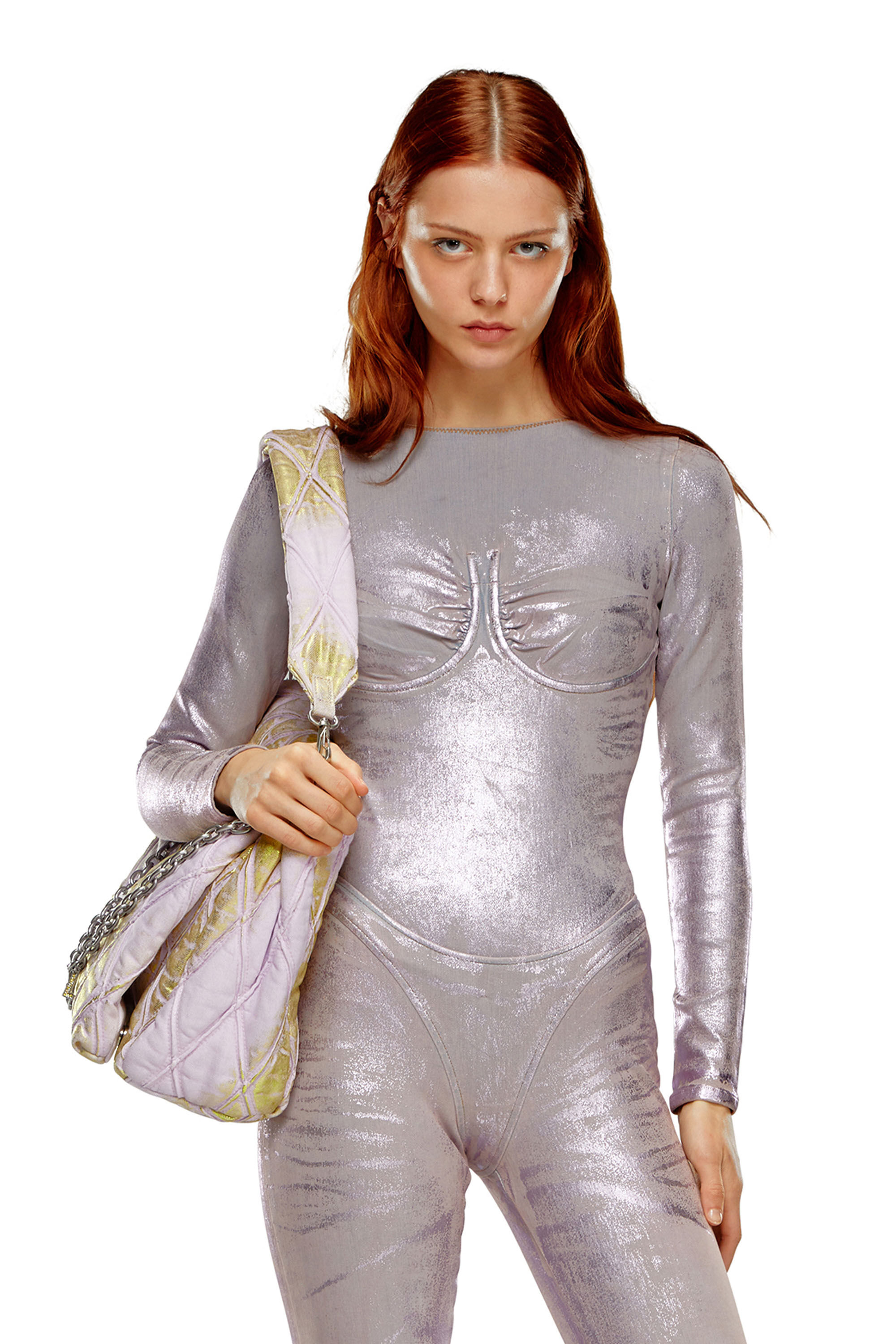 Women's Bodysuit in shimmering Denim | Pink | Diesel Denim Set