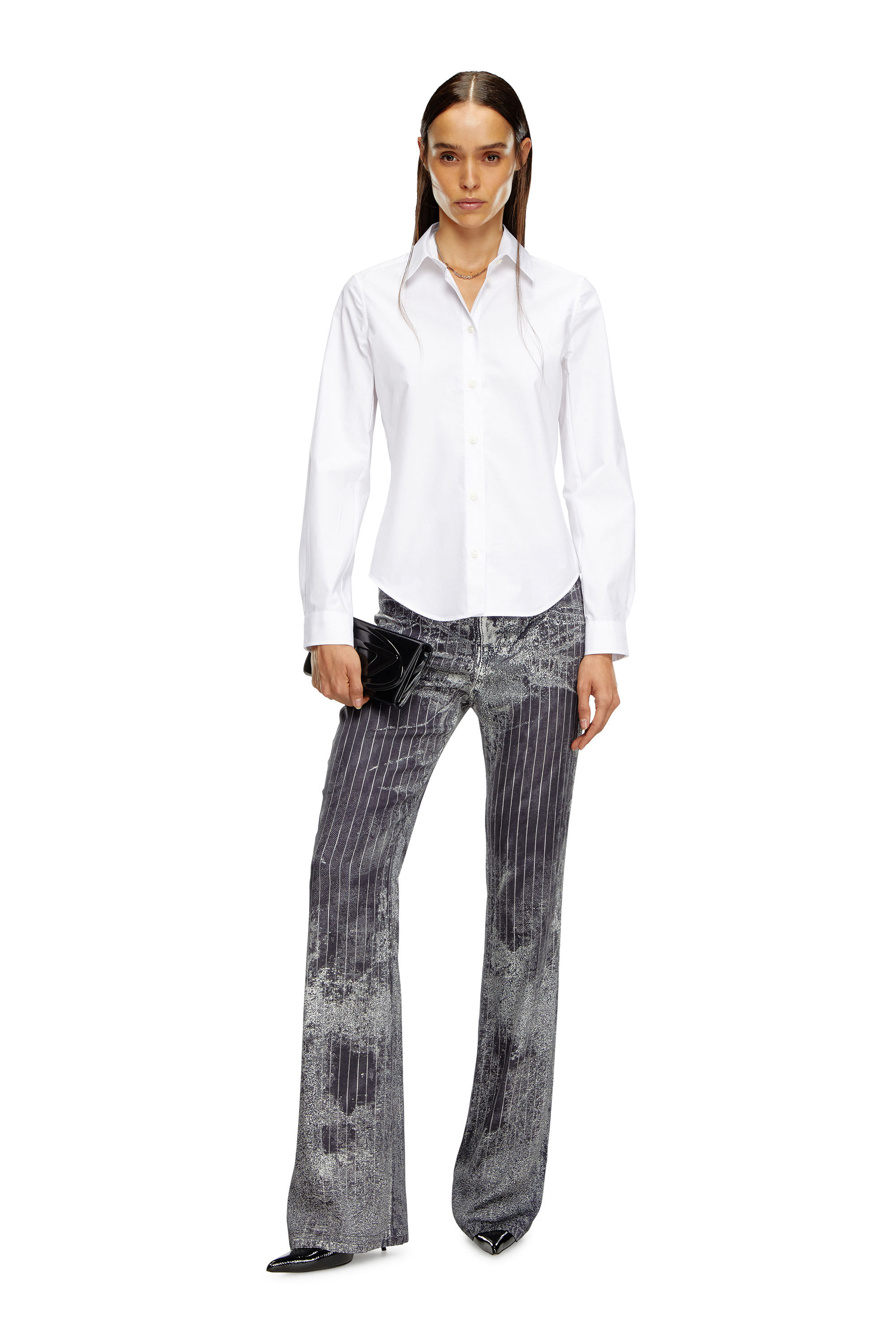 Diesel - C-GISEL-P1, Woman's Shirt with logo-embroidered collar in White - 1