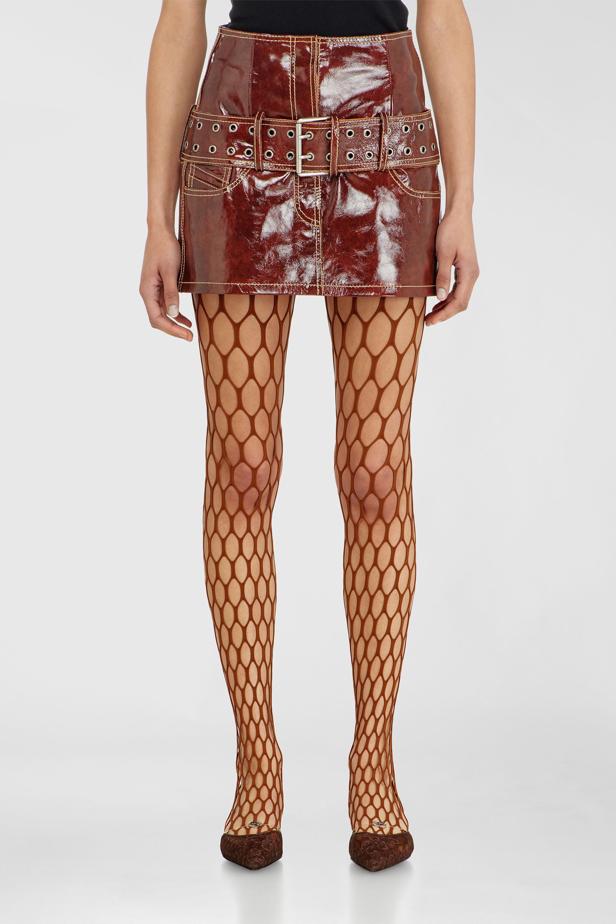 Diesel - L-EVANT, Falda mini de charol con cintur&oacute;n Mujer in Rojo - 3