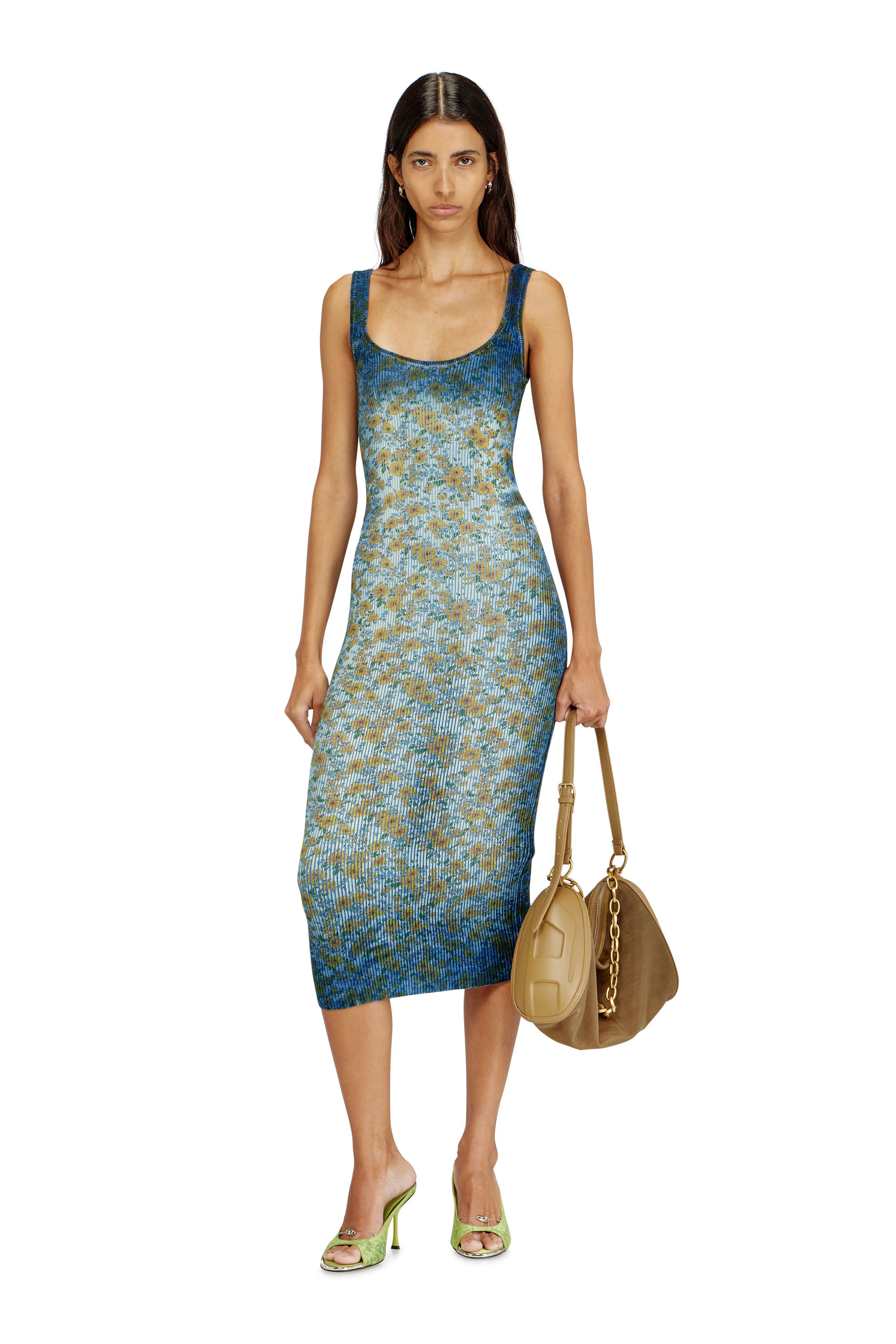 Diesel - M-EGITA, Vestido midi de canal&eacute; con efecto de rayos X floral Mujer in Azul marino - 1