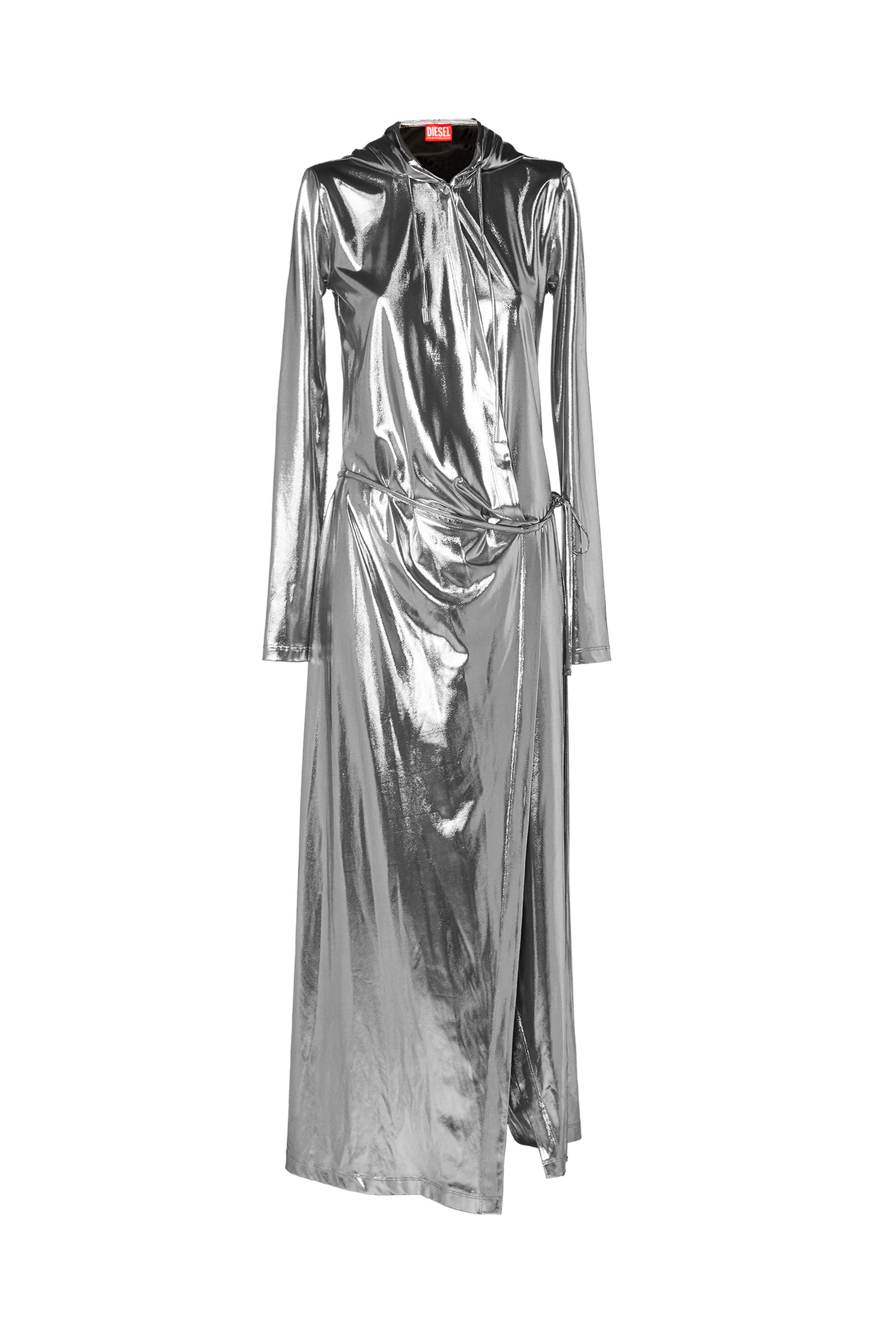 Women's Hooded maxi dress in metallic jersey | Silver | Diesel