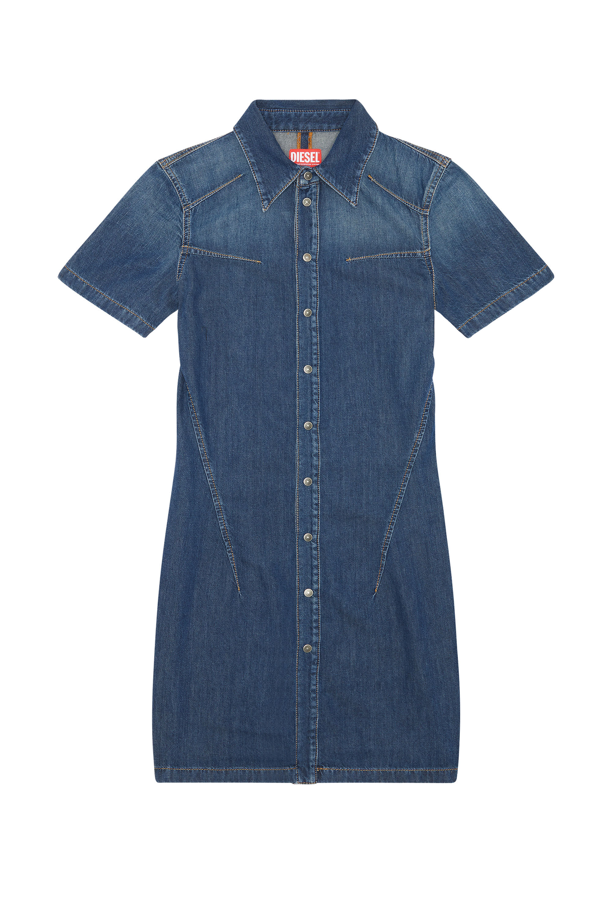 Diesel - DE-SHIRTY, Robe chemise boutonnée en denim stretch Femme in Bleu - 2