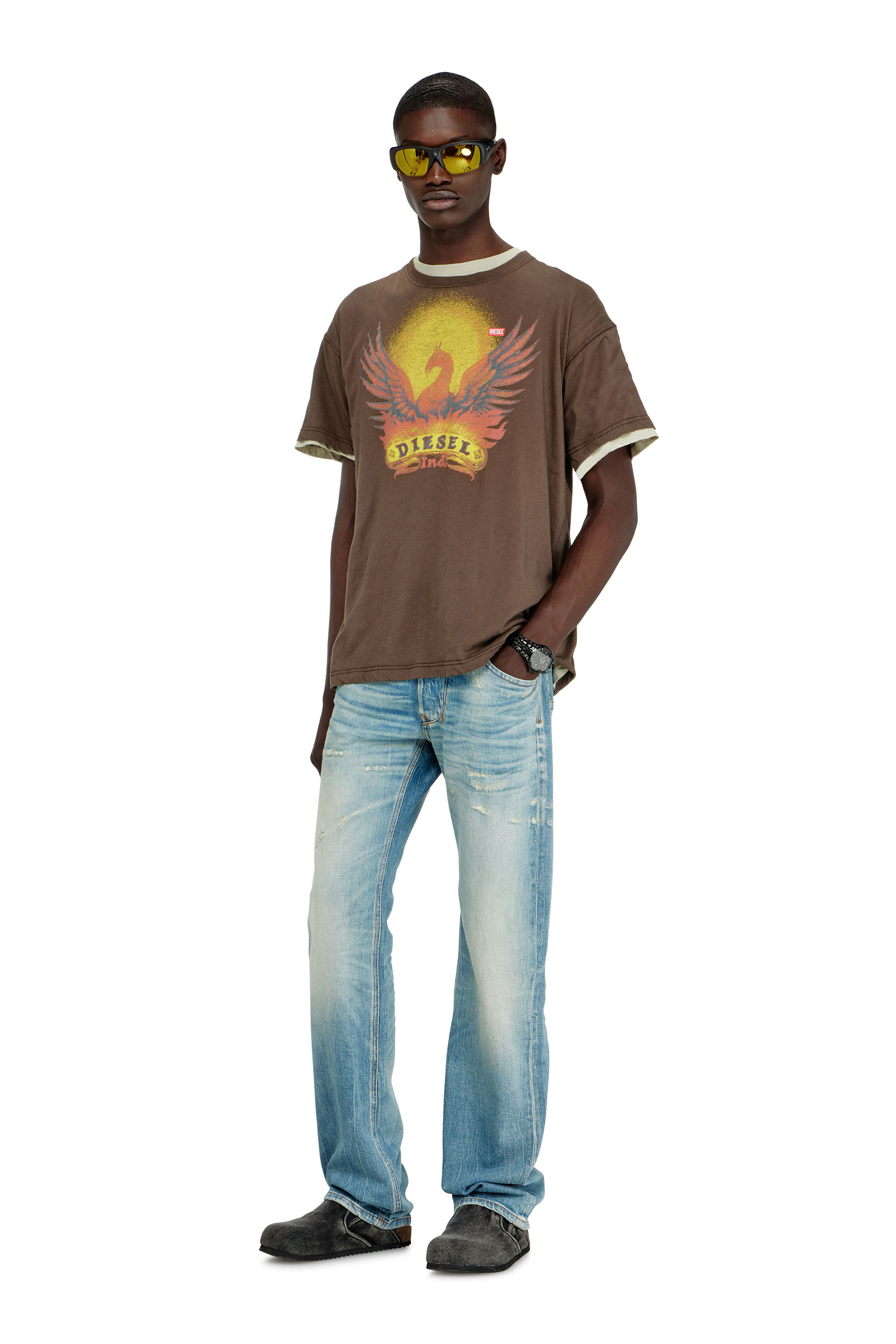Men's Regular T-shirt with Phoenix print | Brown | Diesel US