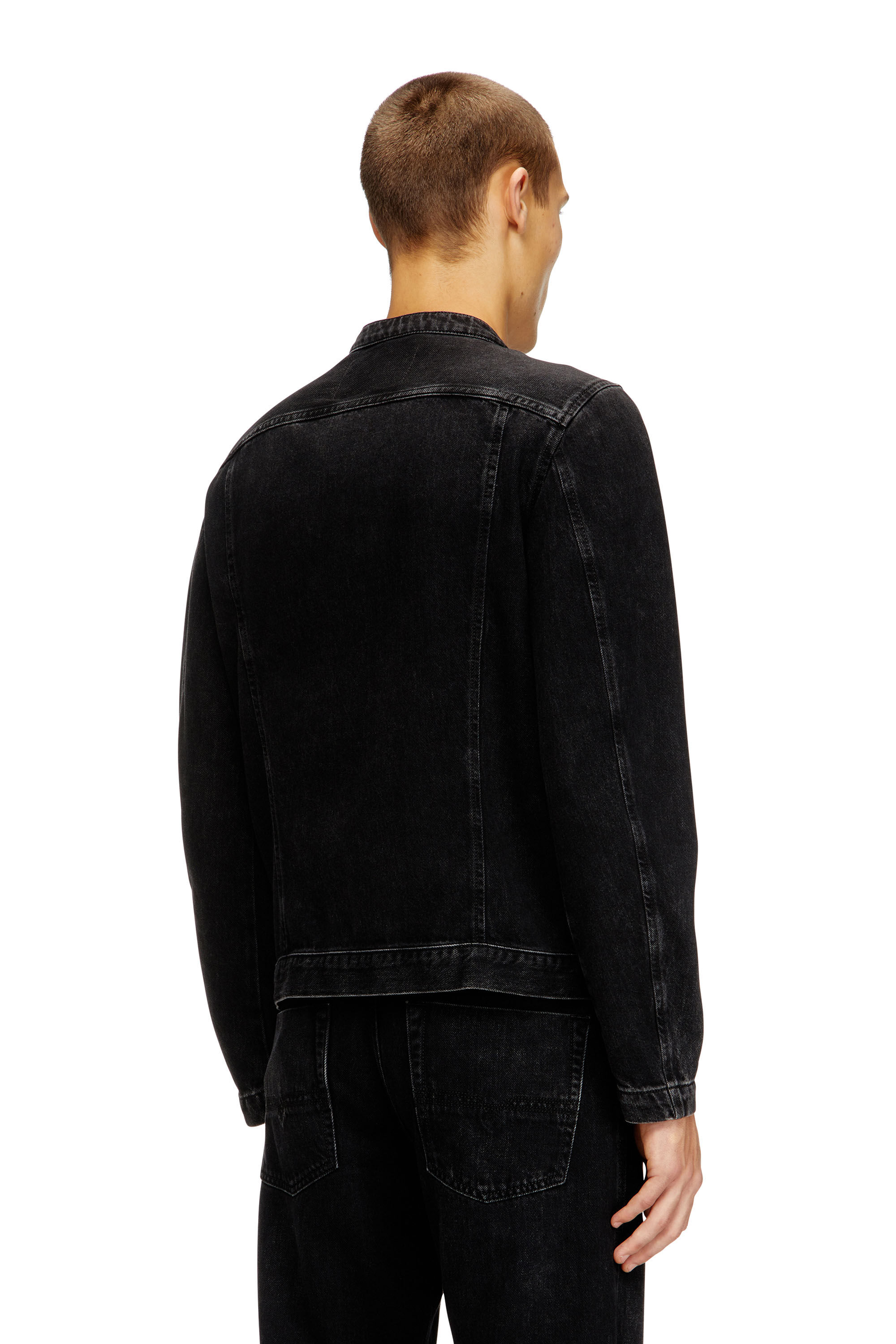 Diesel - D-GLORY, Blouson moto en denim lavé propre Homme in Noir - 4