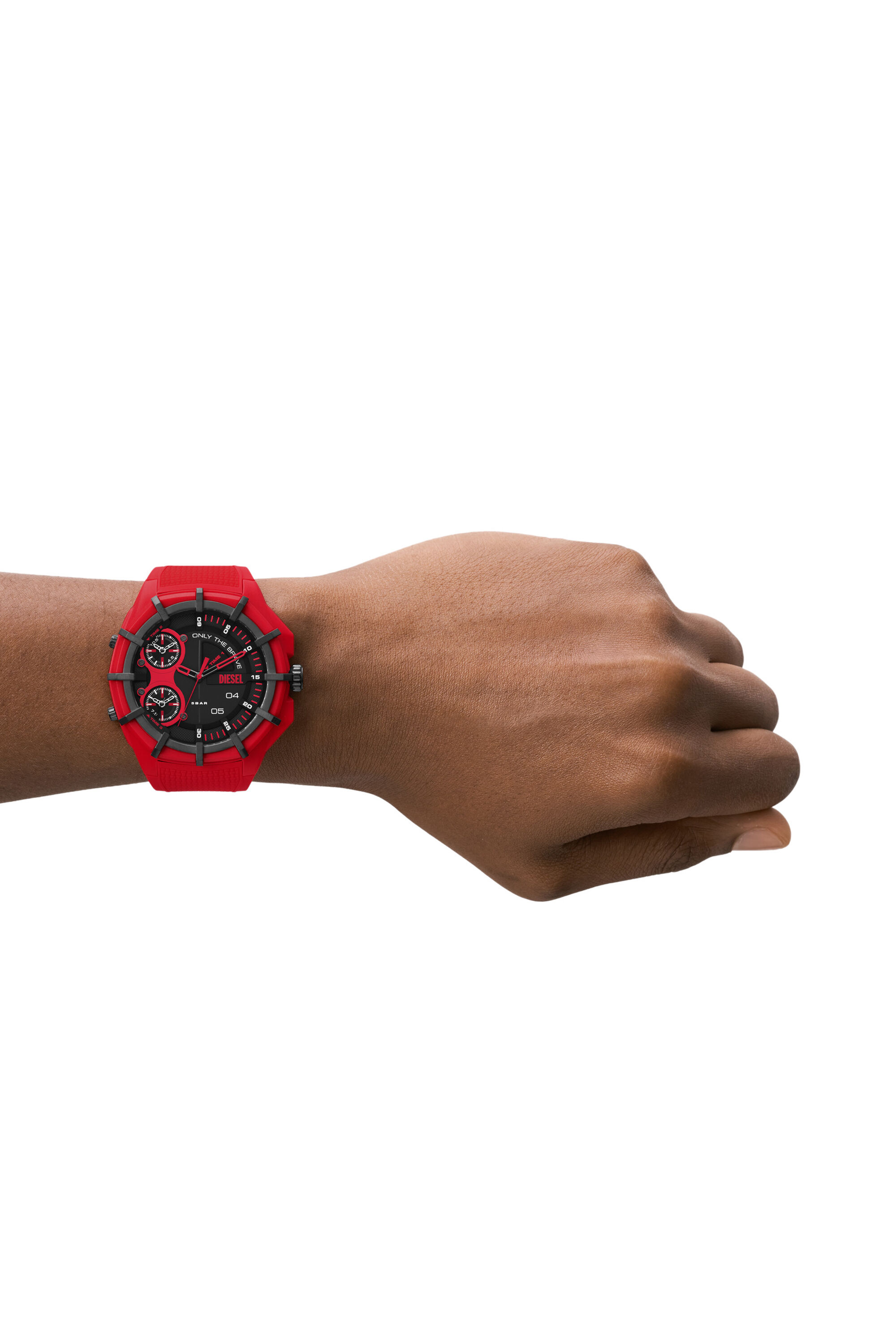 Diesel - DZ1989, Montre Framed à trois aiguilles en silicone rouge Homme in Rouge - 4